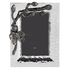 Nickel-Plated Miniature Photo Frame, Design in the Shape of a Black Orchid.
