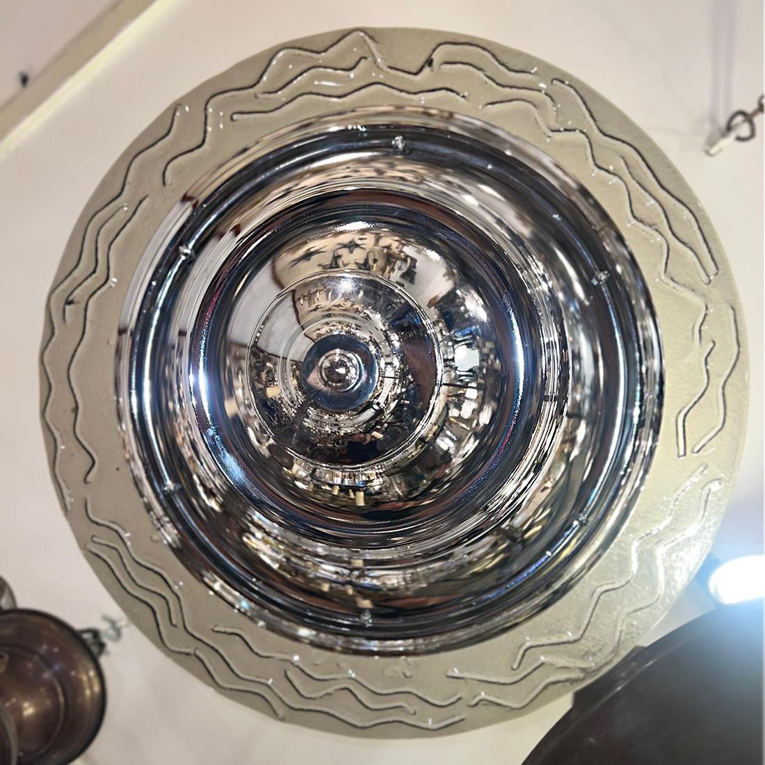 Nickel-Plated Moderne Light Fixture In Good Condition For Sale In New York, NY