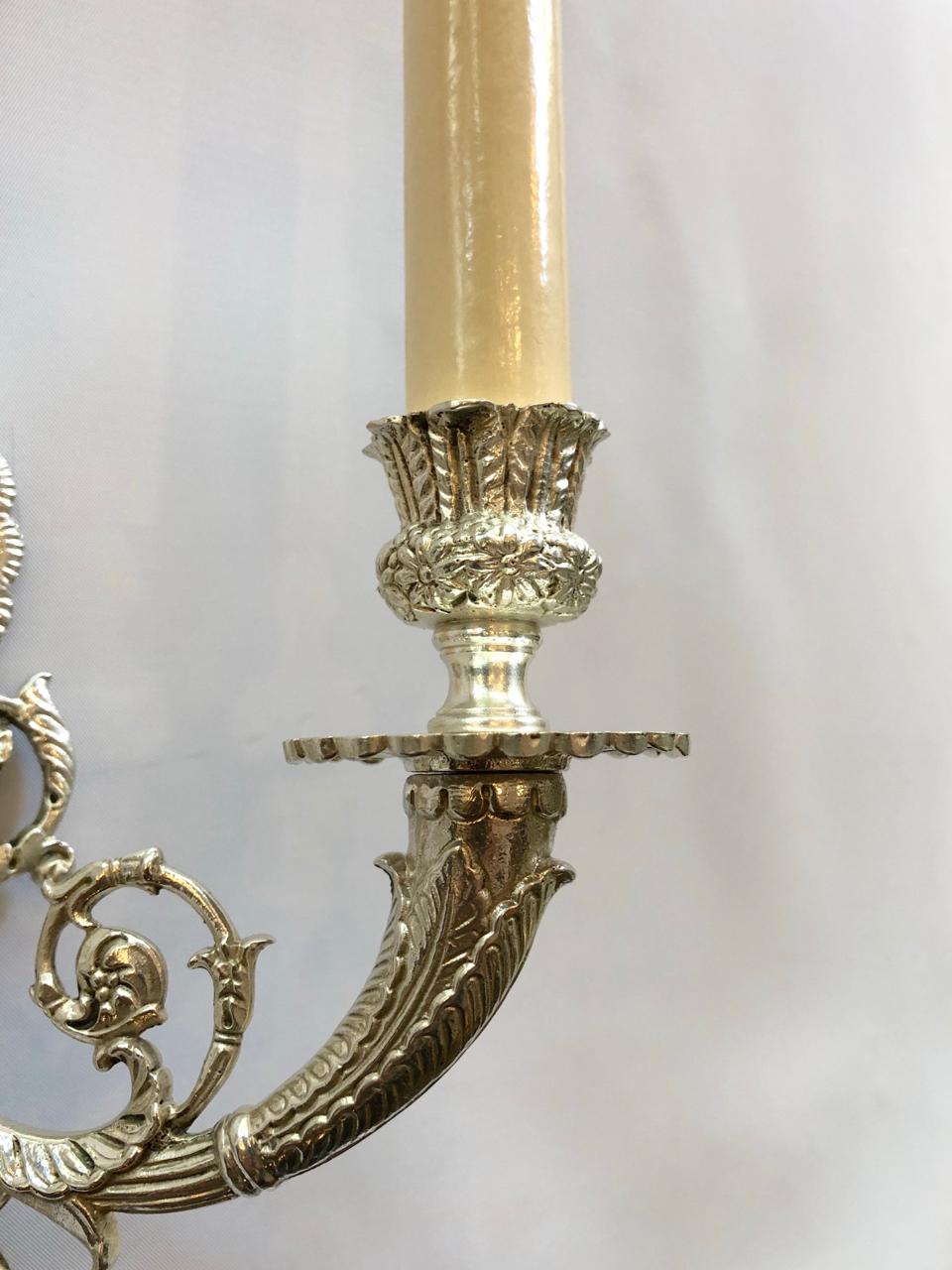 French Nickel-Plated Peacock Sconces