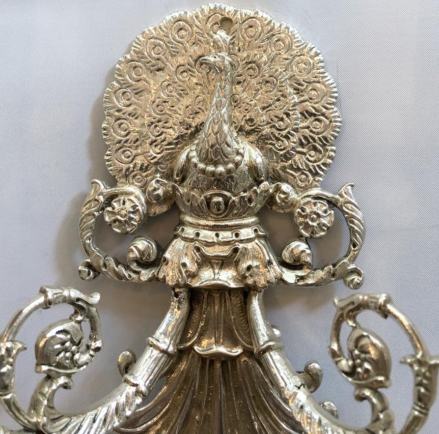 Nickel-Plated Peacock Sconces In Good Condition In New York, NY