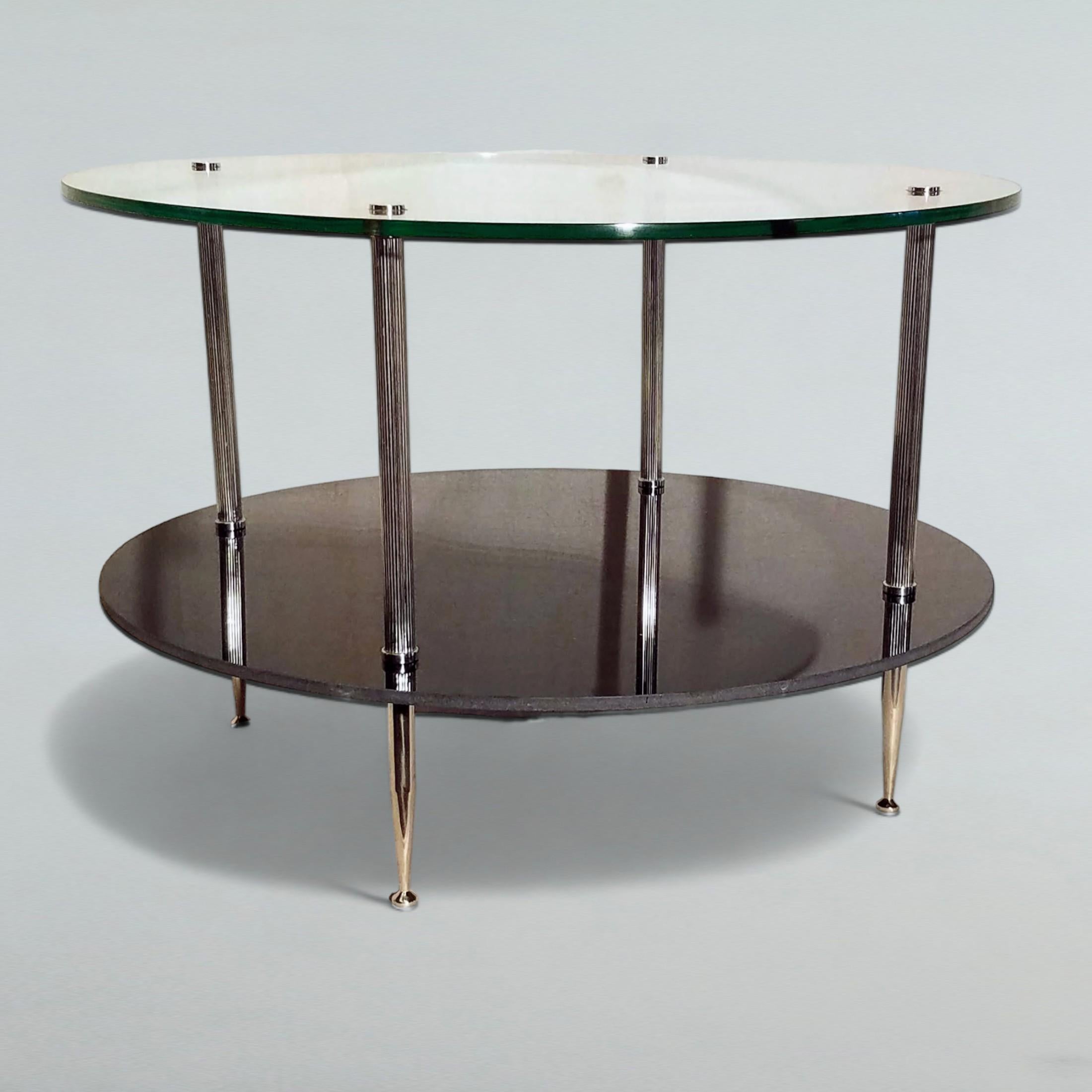 Silver Plated Reeded French Coffee Table Maison Charles Neoclassic, 1960s For Sale 3