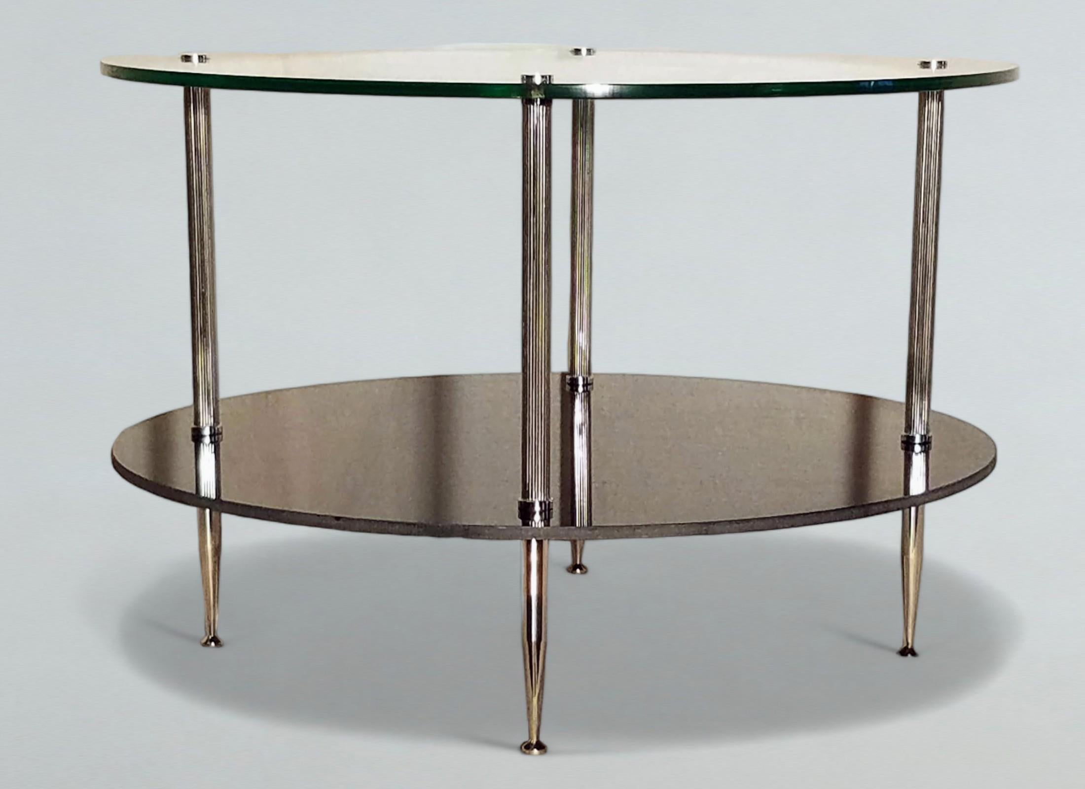 Silver Plated Reeded French Coffee Table Maison Charles Neoclassic, 1960s For Sale 1