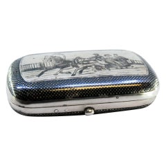Nickel-plated silver case in Russian style with carriage motif, hinged lid