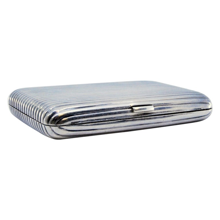 Nickel plated silver cigarette case with fluted bands and hinged lid For  Sale at 1stDibs