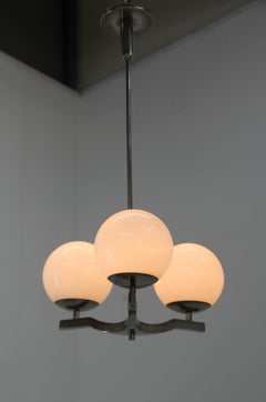 Nickel-Plated Three Flamming Functionalist Chandelier, 1930s