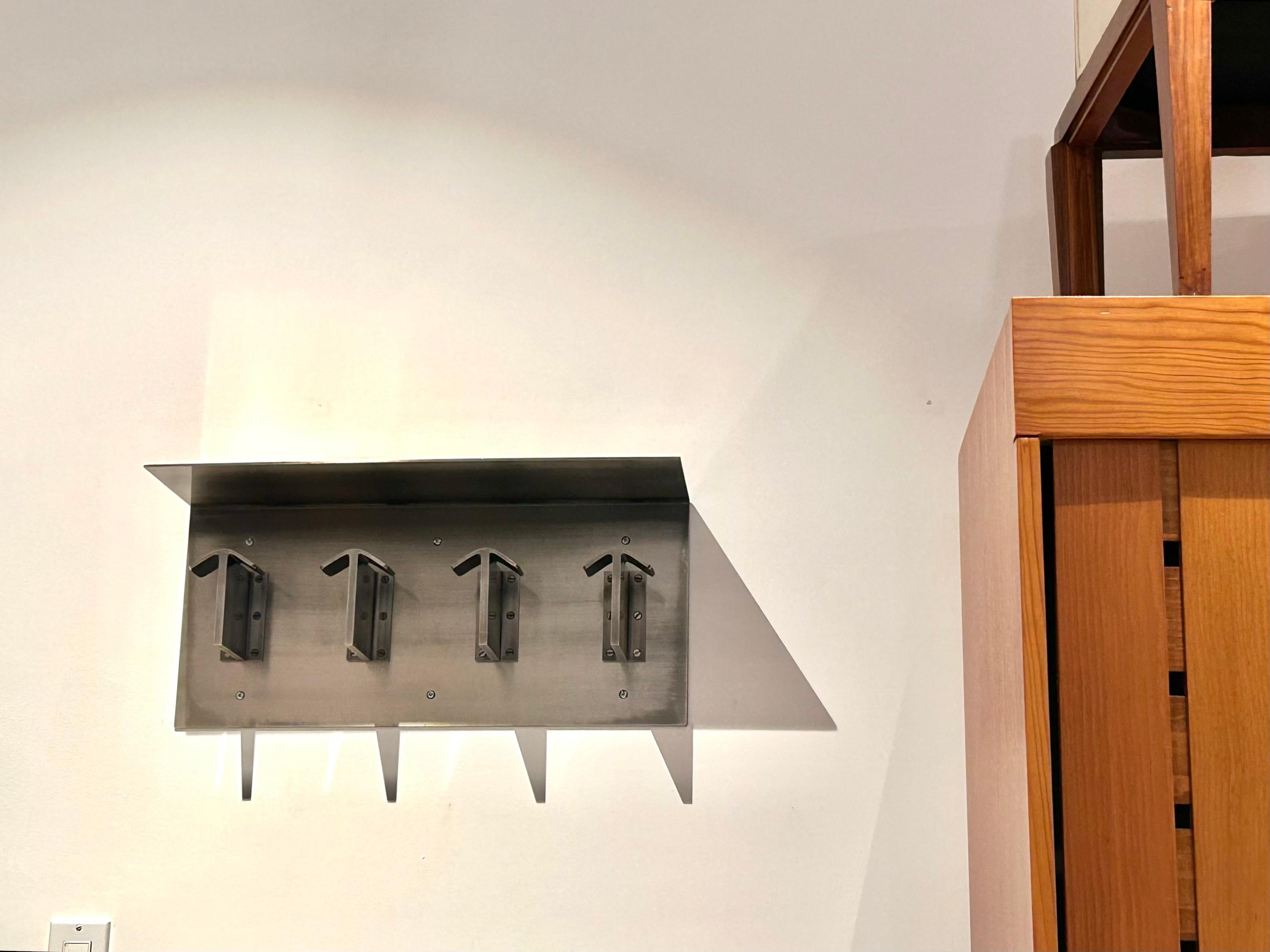 Nickel Plated, Wall Mounted Coat and Hat Rack with Shelf For Sale 3