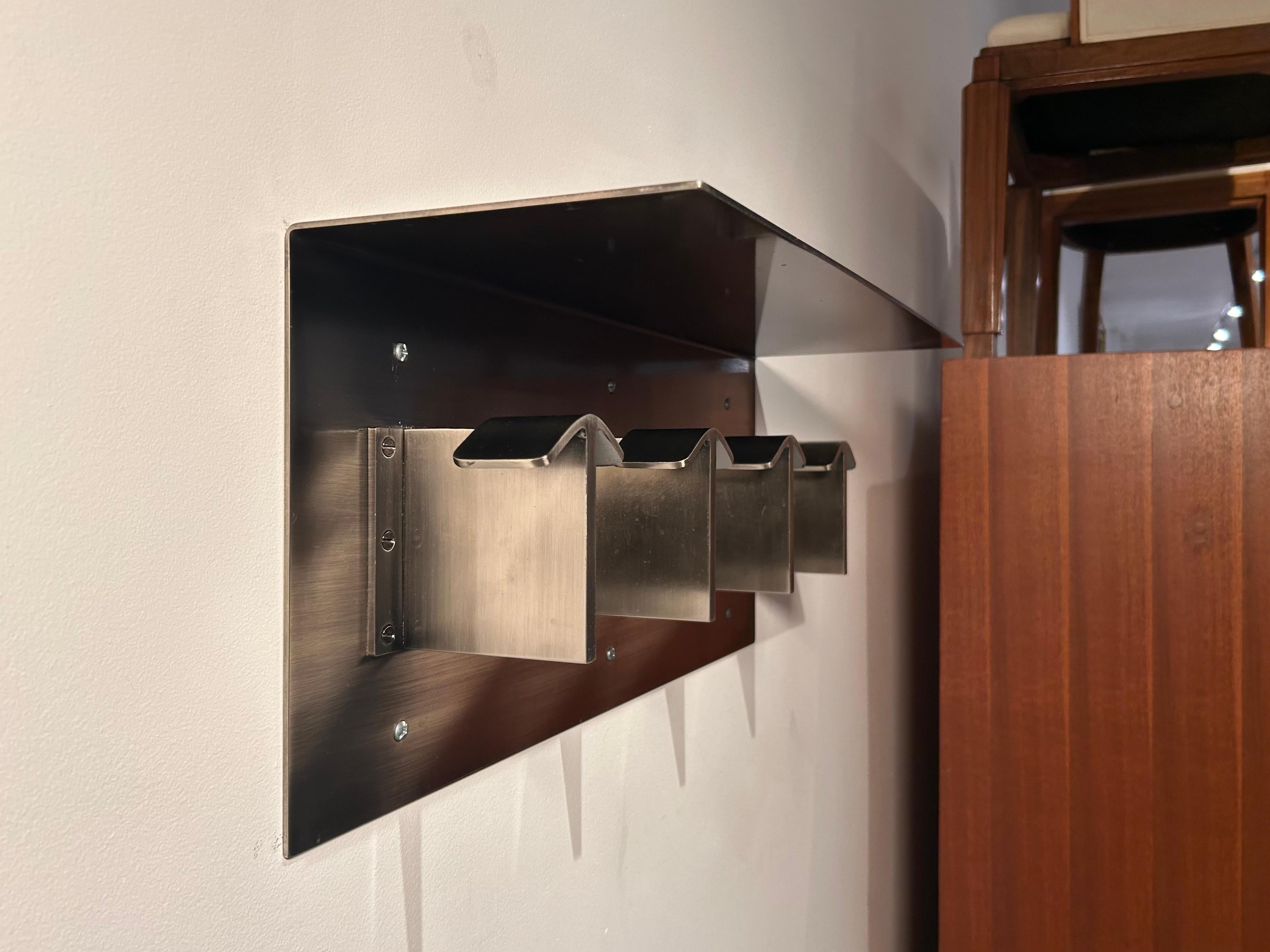 Nickel Plated, Wall Mounted Coat and Hat Rack with Shelf For Sale 4