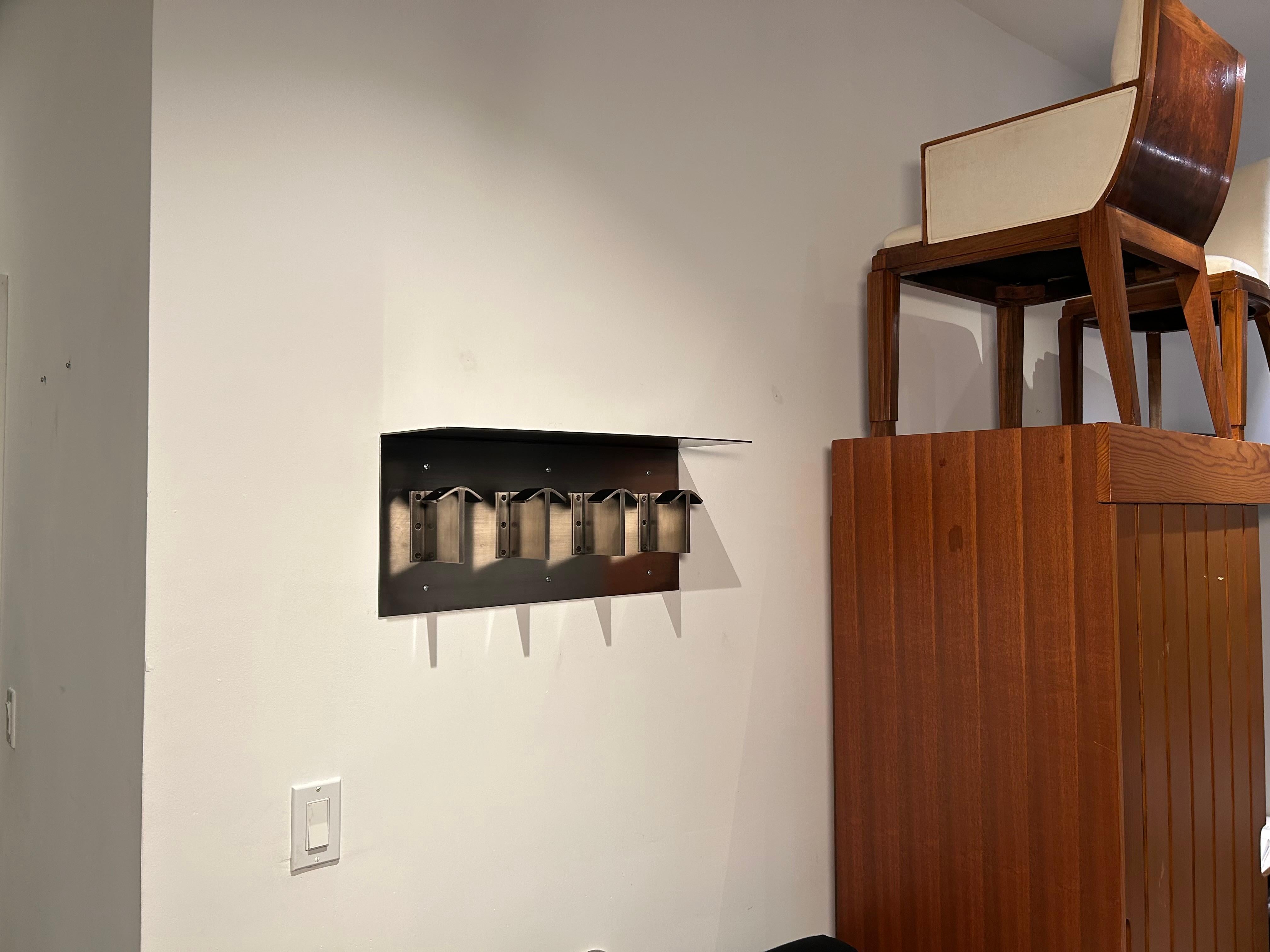 Nickel Plated, Wall Mounted Coat and Hat Rack with Shelf For Sale 5