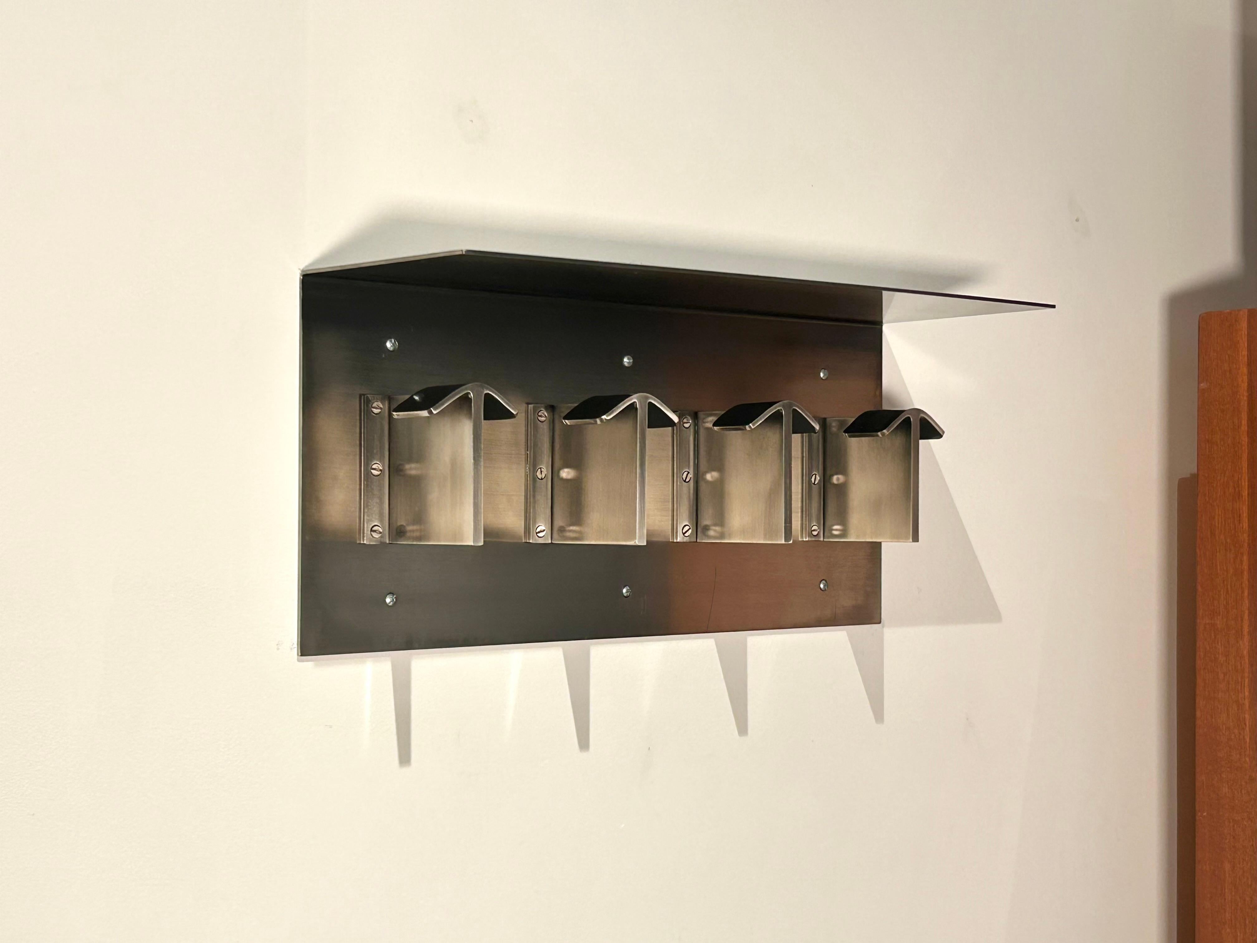 American Nickel Plated, Wall Mounted Coat and Hat Rack with Shelf For Sale