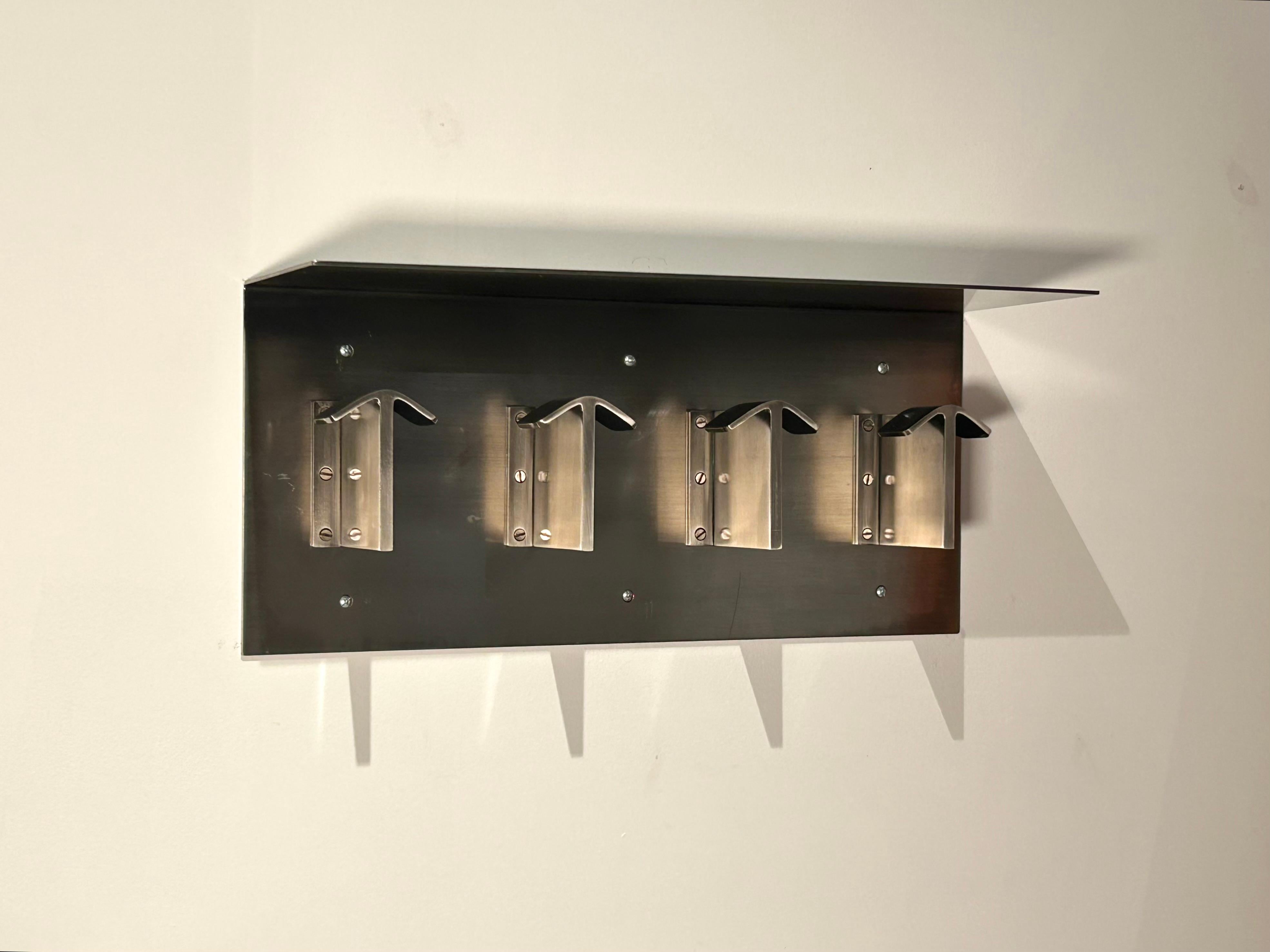 Nickel Plated, Wall Mounted Coat and Hat Rack with Shelf In Good Condition For Sale In West Palm Beach, FL