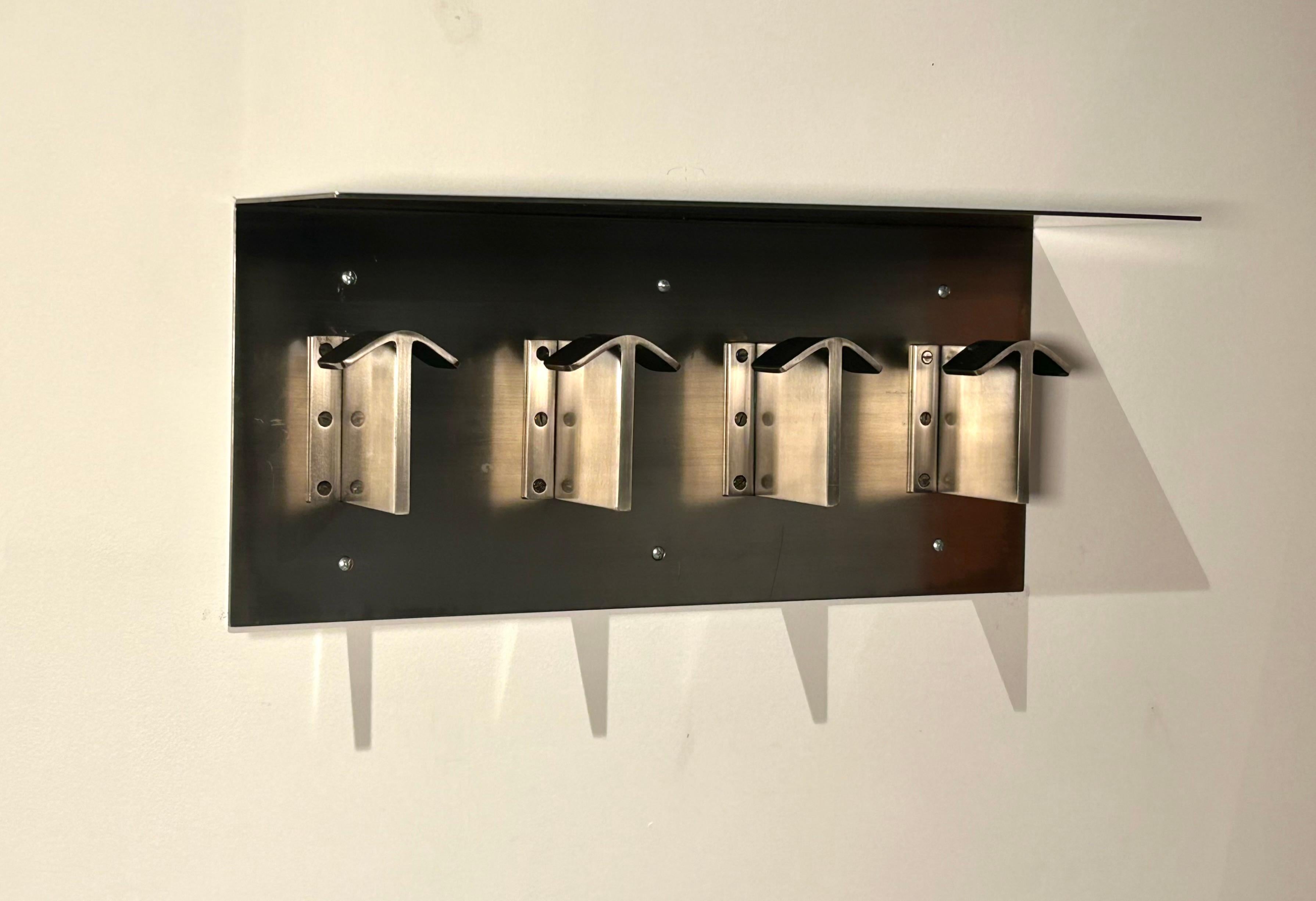 Contemporary Nickel Plated, Wall Mounted Coat and Hat Rack with Shelf For Sale