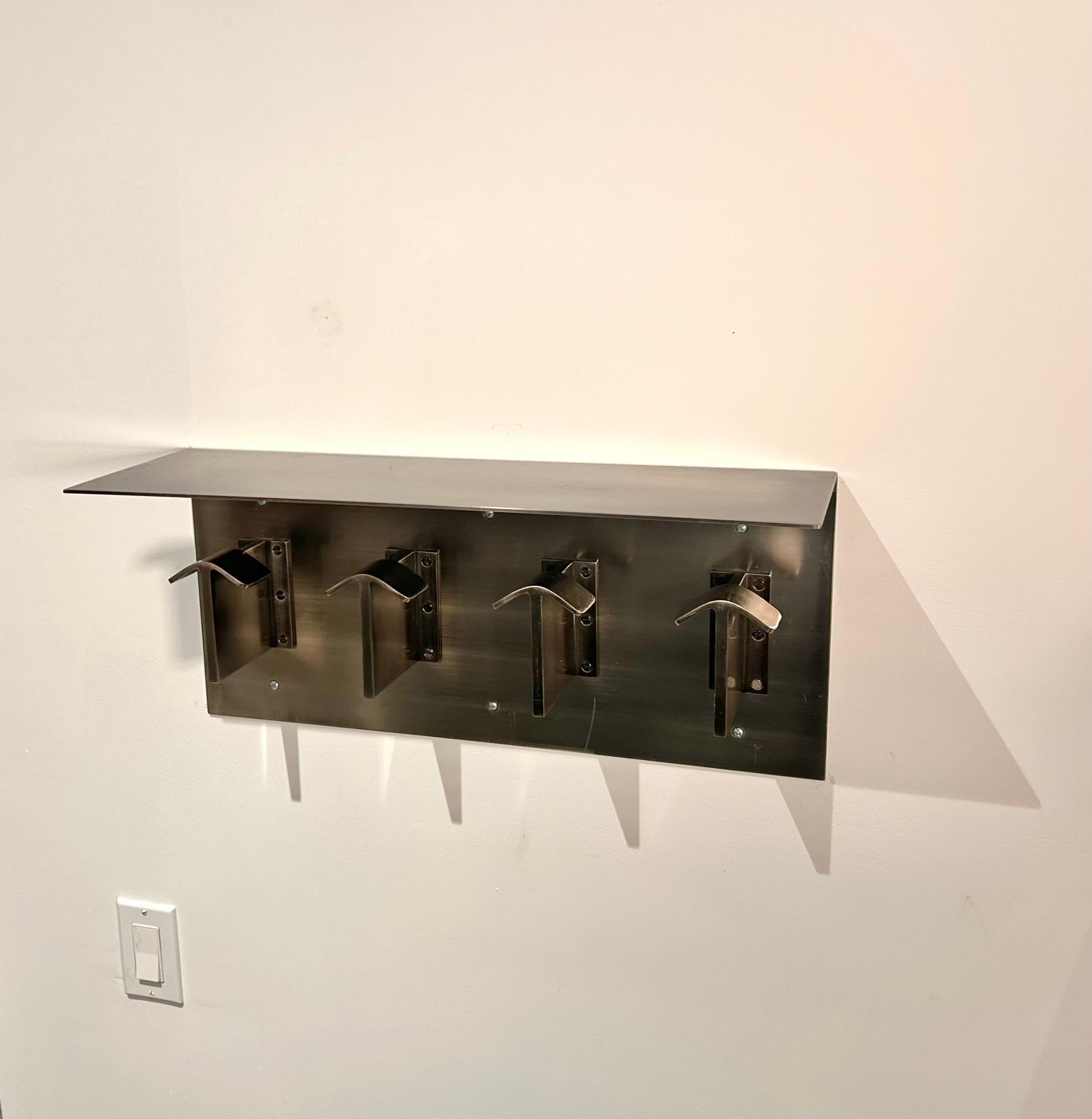 Nickel Plated, Wall Mounted Coat and Hat Rack with Shelf For Sale 1