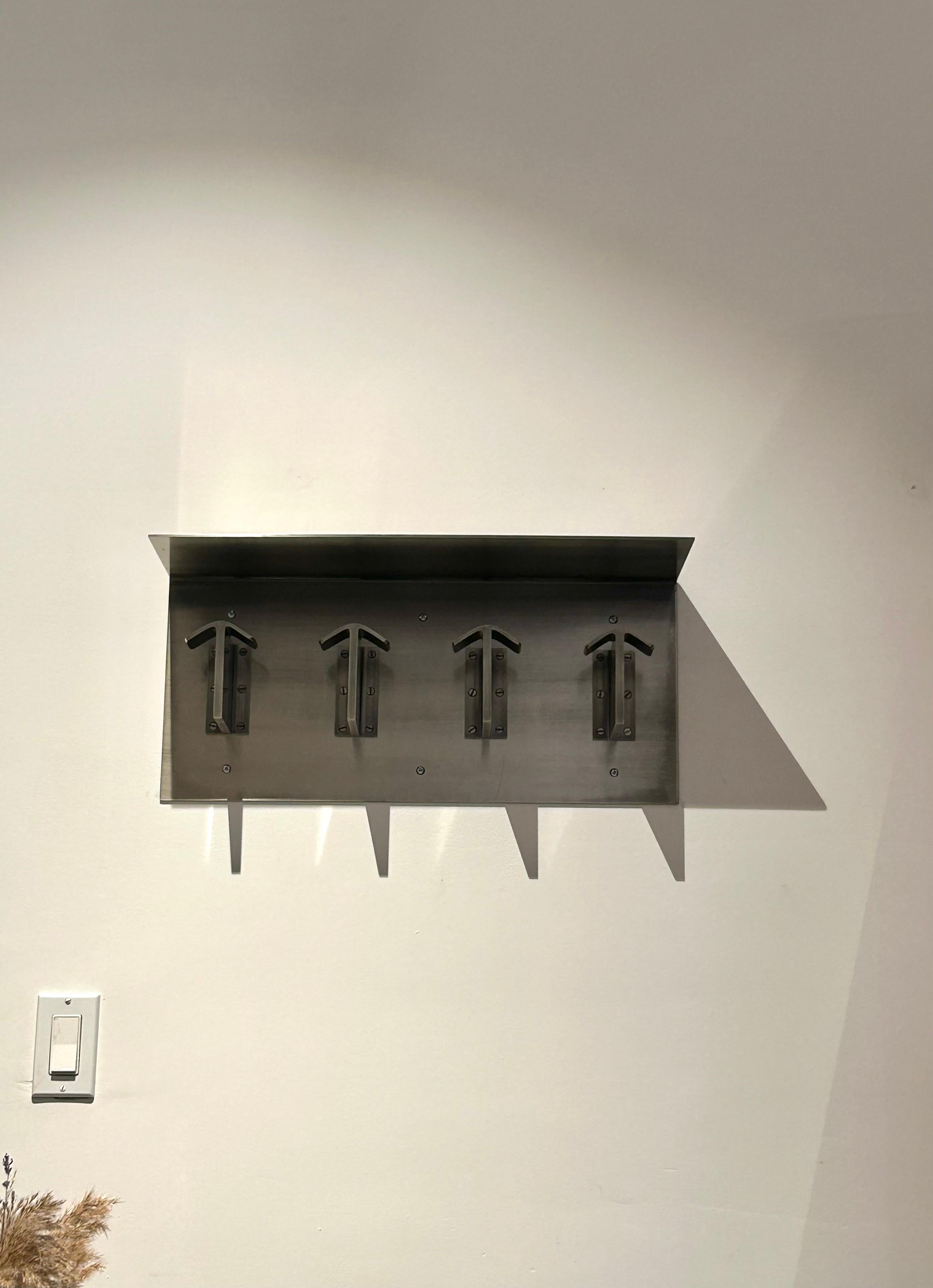 Nickel Plated, Wall Mounted Coat and Hat Rack with Shelf For Sale 2