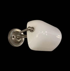 Nickel Plated White Milk Glass Banker Wall Lamp Sconce