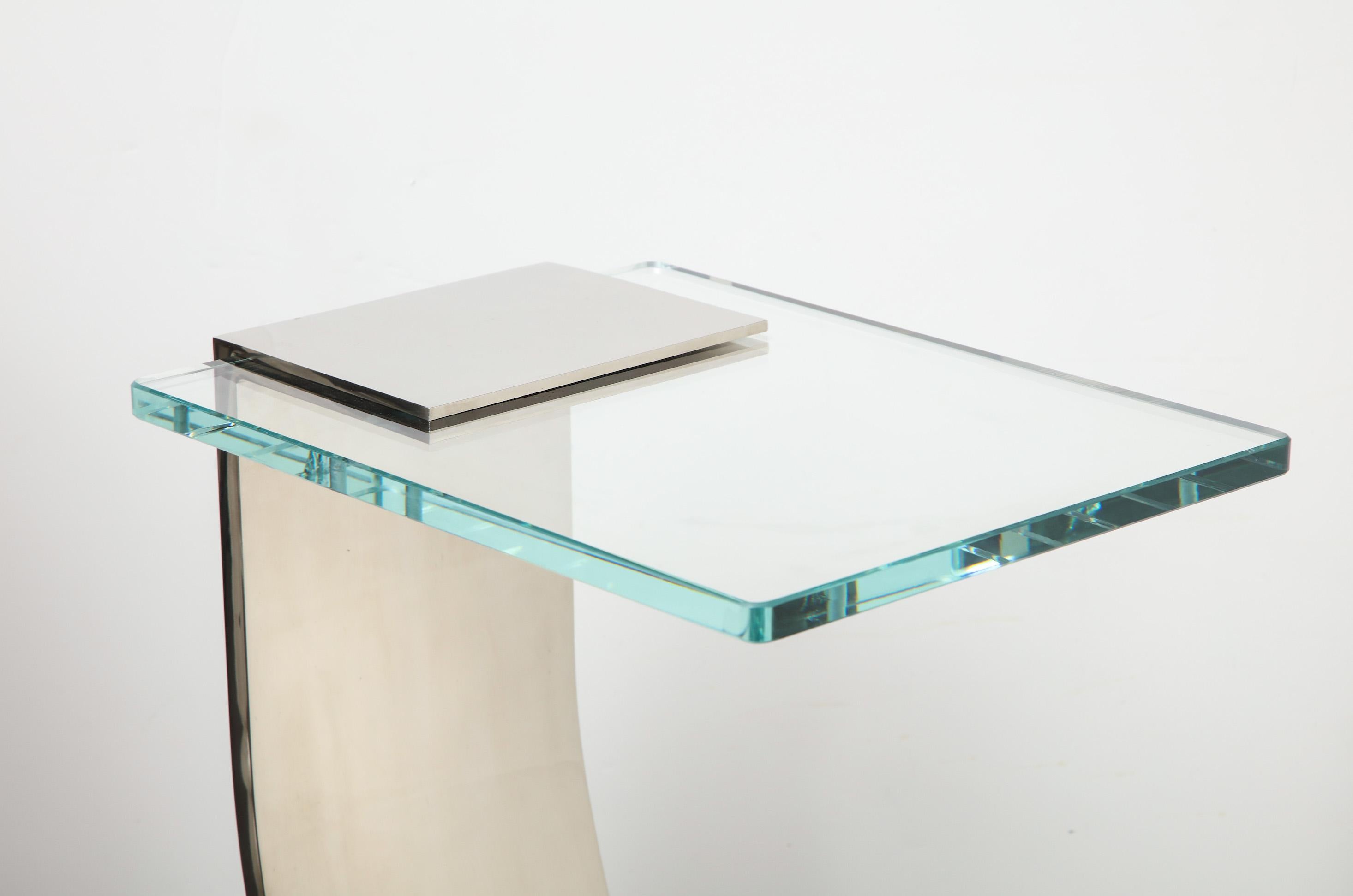 Custom nickel plated Z-table. This is a made-to-order table that is available in different sizes and finishes. There may be one table available now for sale in the size shown. 