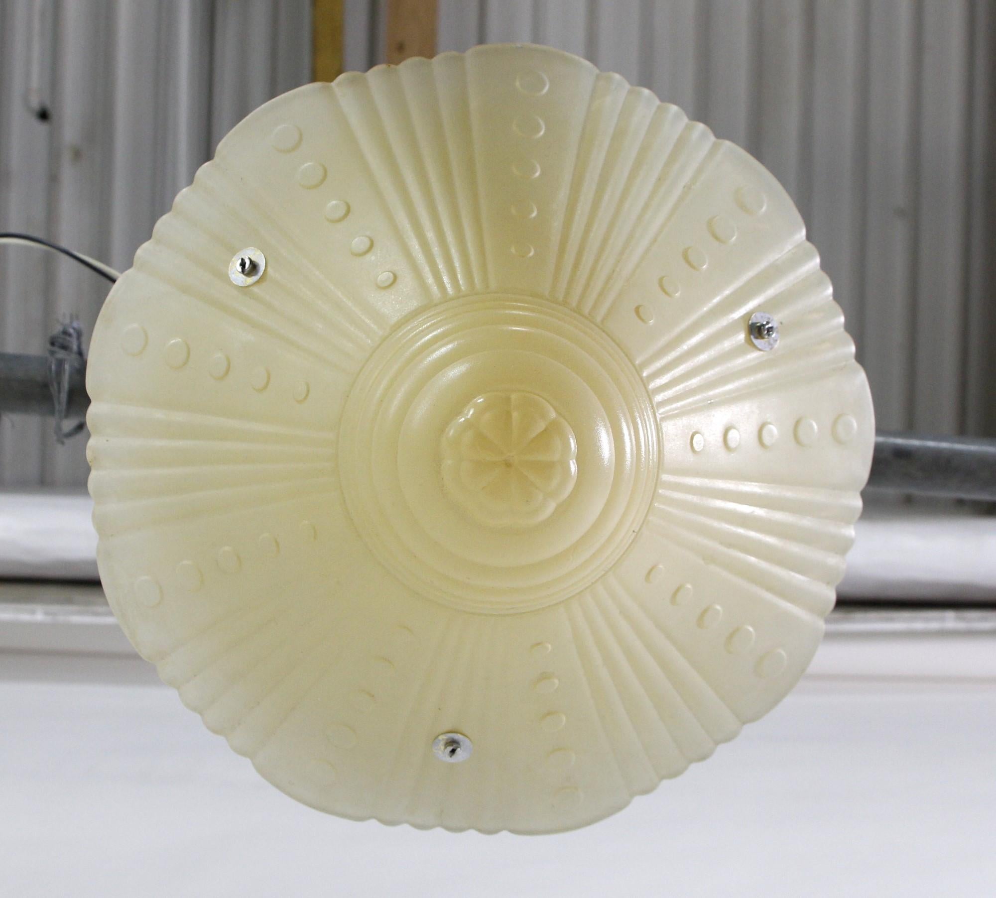 Nickel Semi Flush Mount Light Art Deco Glass Shade Light In Good Condition For Sale In New York, NY