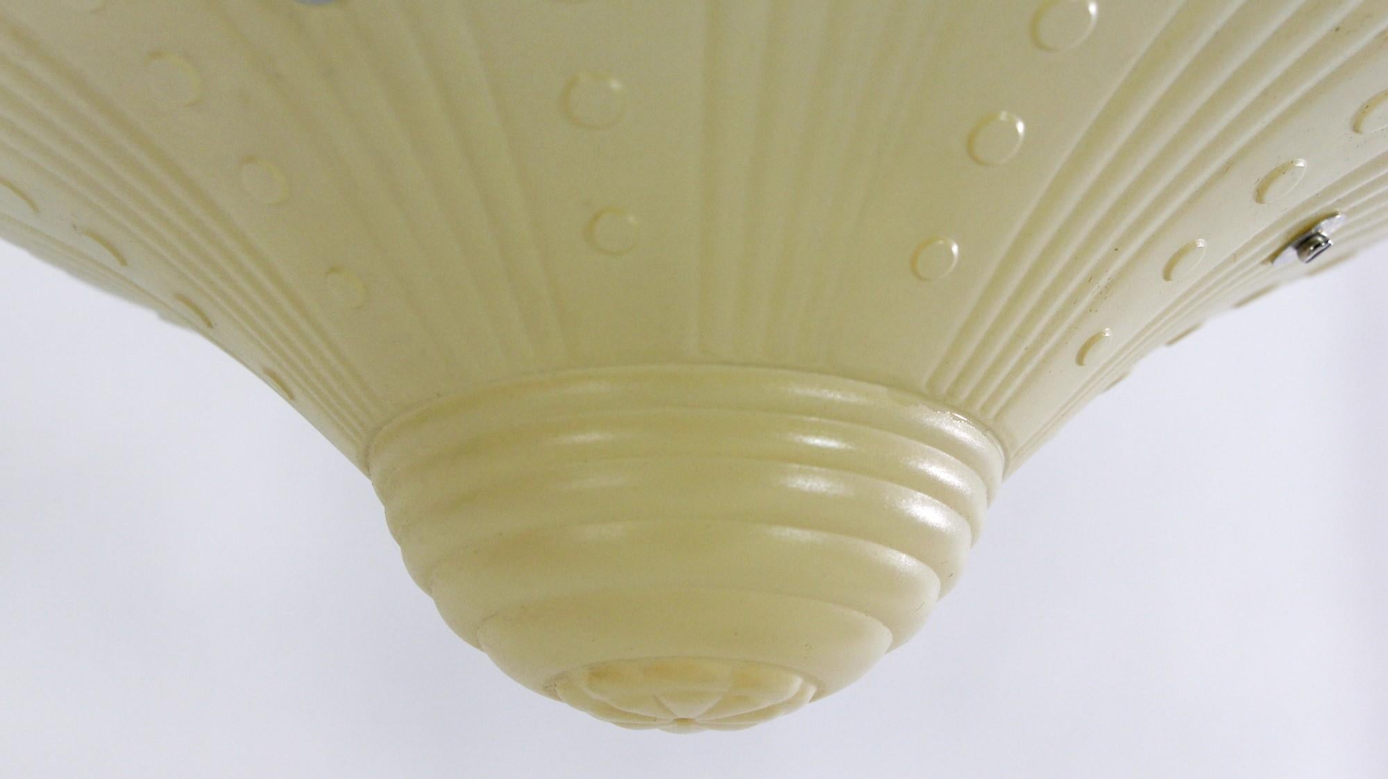 Mid-20th Century Nickel Semi Flush Mount Light Art Deco Glass Shade Light For Sale