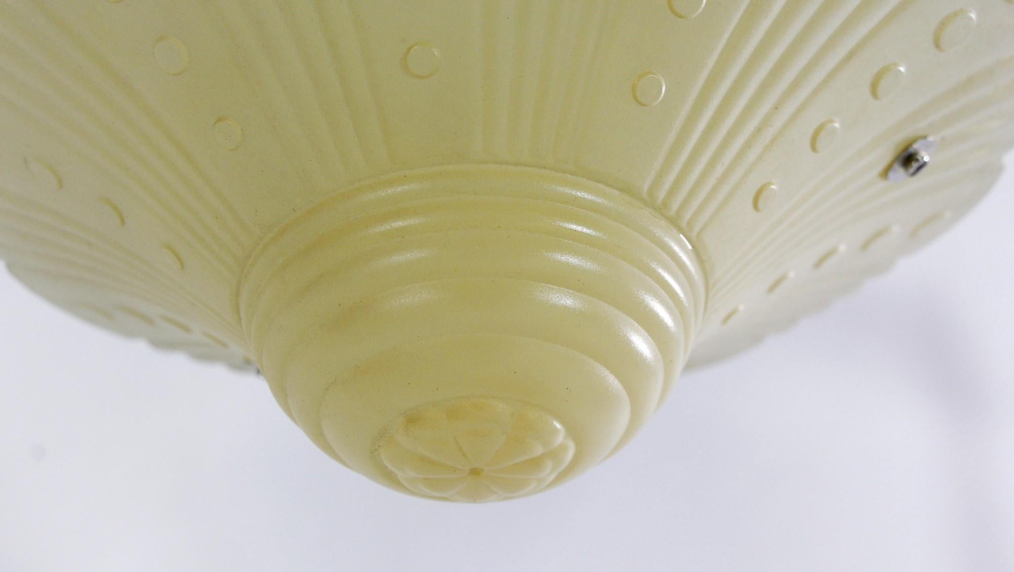 Steel Nickel Semi Flush Mount Light Art Deco Glass Shade Light For Sale