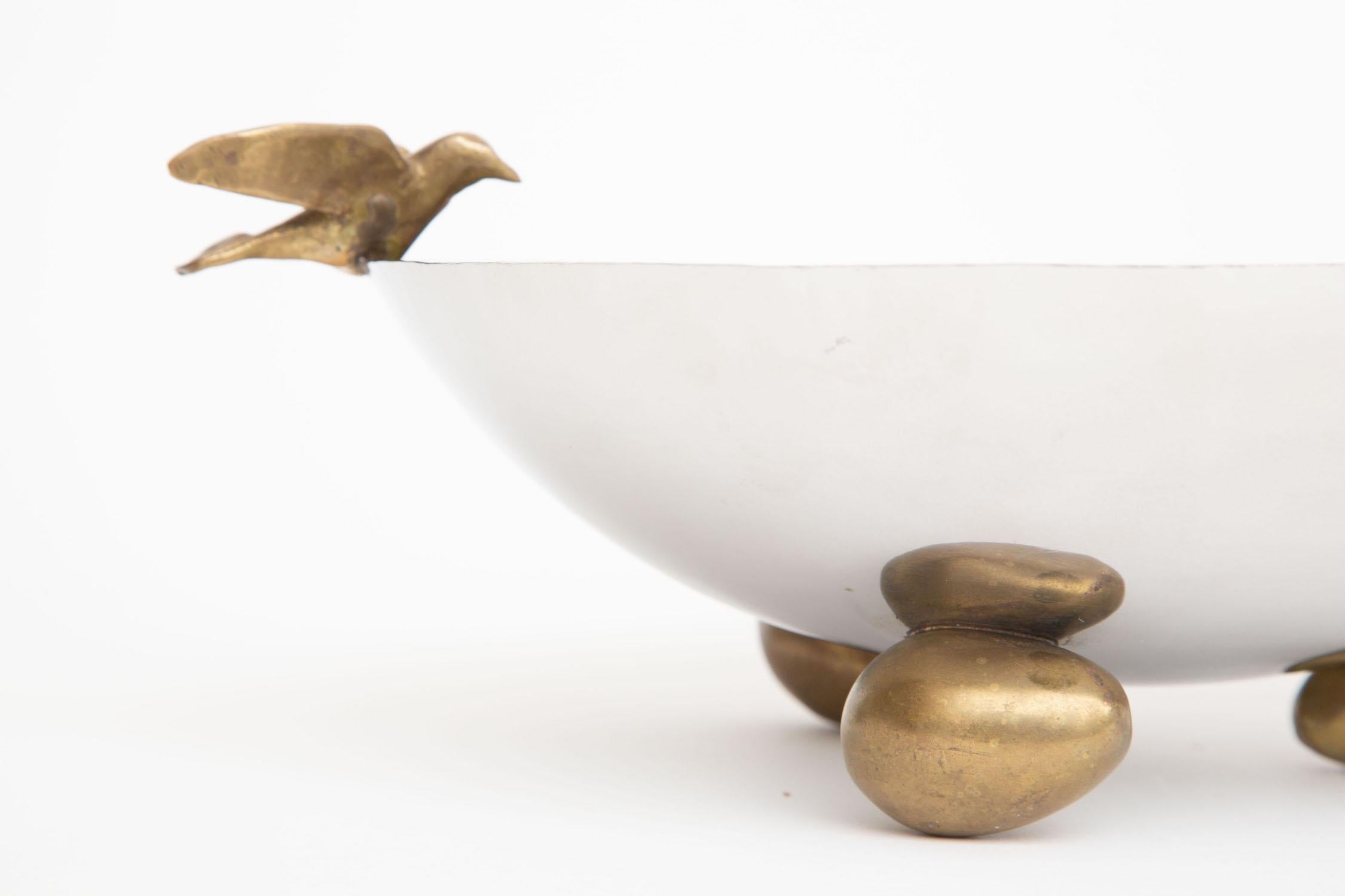 Nickel Silver and Brass Dove Bowl with Brass Ball Feet 2