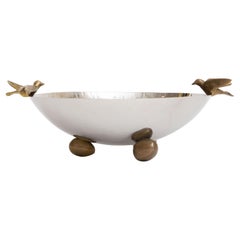 Nickel Silver and Brass Dove Bowl with Brass Ball Feet