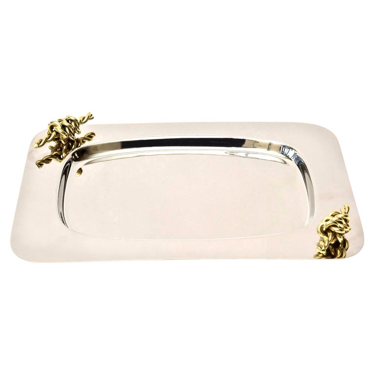 Italian Nickel-Silver and Brass Serving Tray, 1970s, Offered by Vermillion 20th Century Furnishings