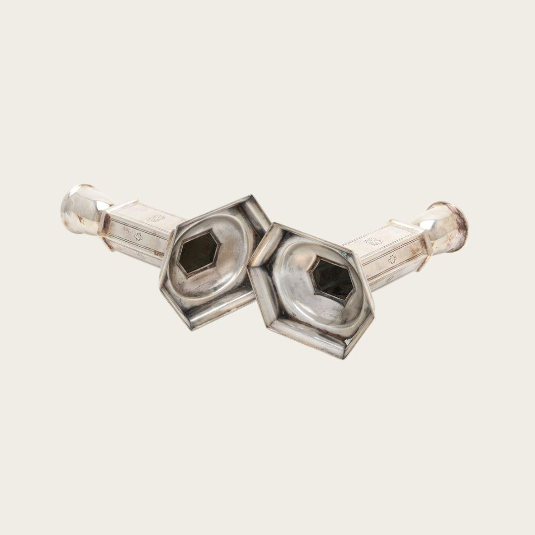 Nickel Silver Art Deco Candle Holders By Just Andersen for GAB Sweden In Good Condition For Sale In Brooklyn, NY