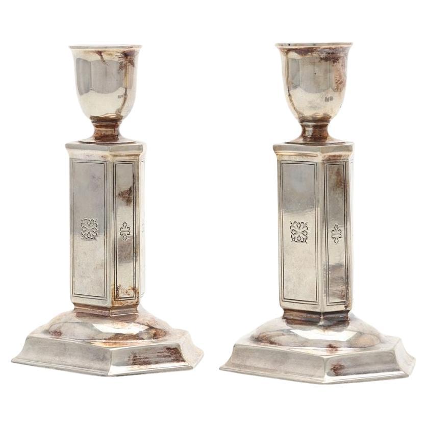 Nickel Silver Art Deco Candle Holders By Just Andersen for GAB Sweden For Sale