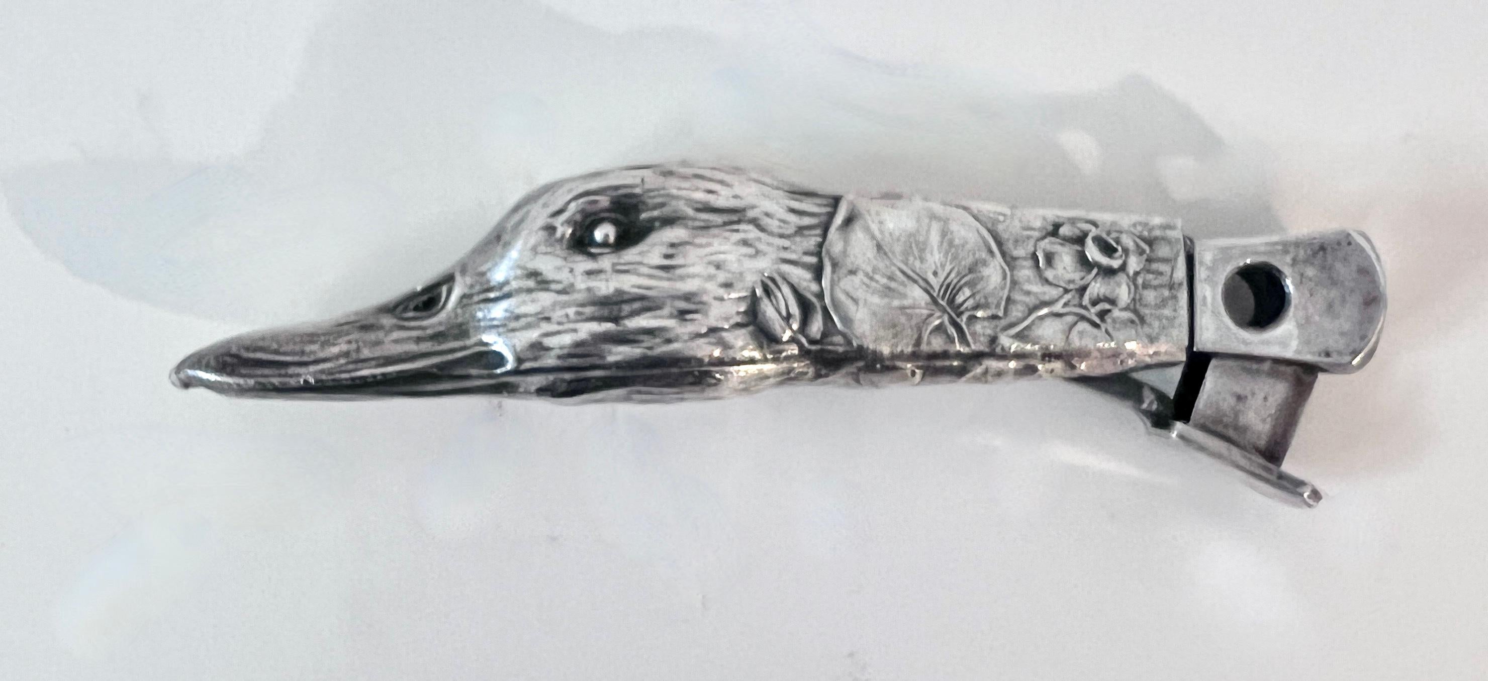 German Nickel Silver Cigar, Cigarette or 420 Cutter in the form of a Repoussé Duck  For Sale
