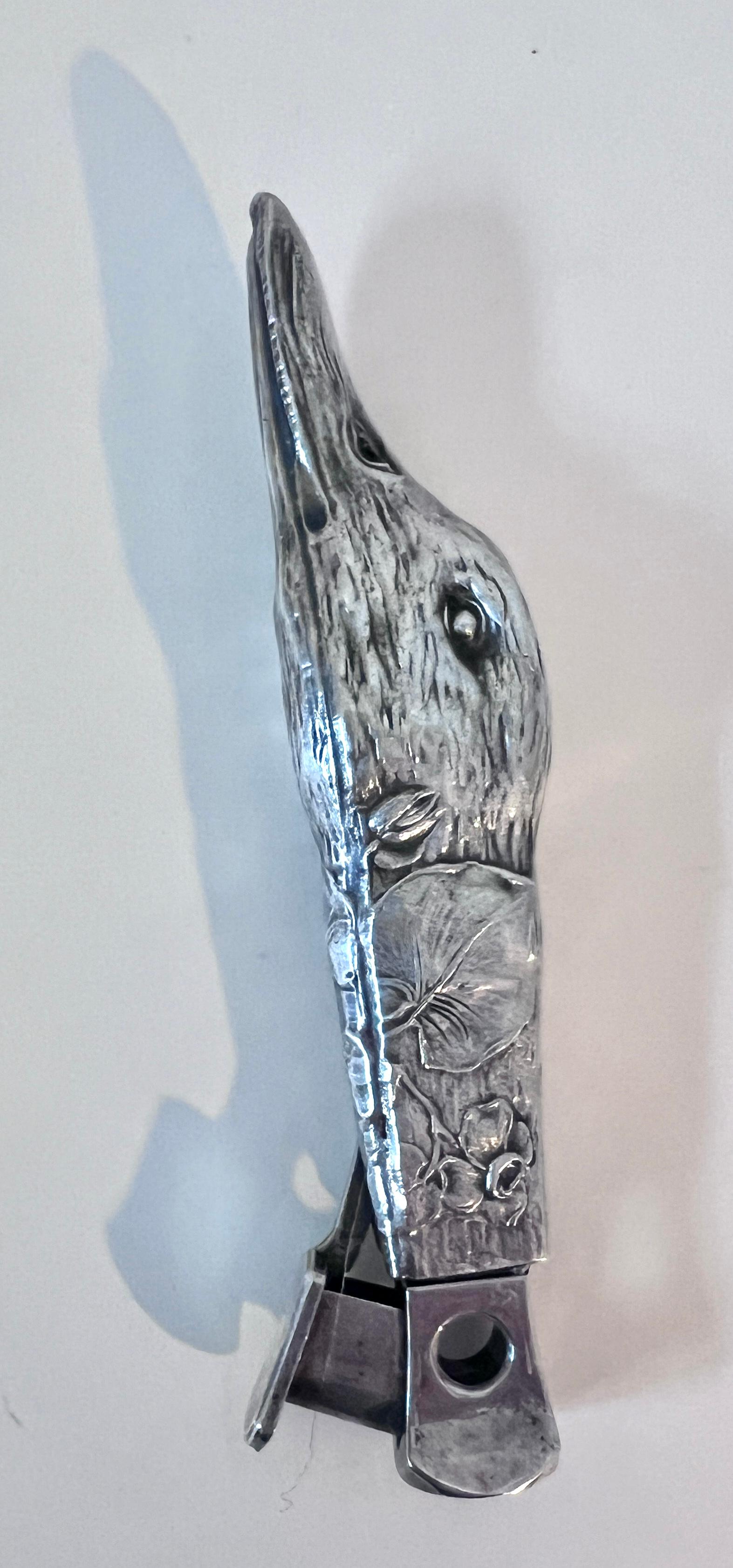 Mid-Century Modern Nickel Silver Cigar, Cigarette or 420 Cutter in the form of a Repoussé Duck  For Sale