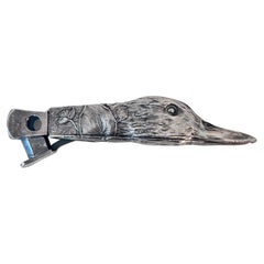 Vintage Nickel Silver Cigar, Cigarette or 420 Cutter in the form of a Repoussé Duck 