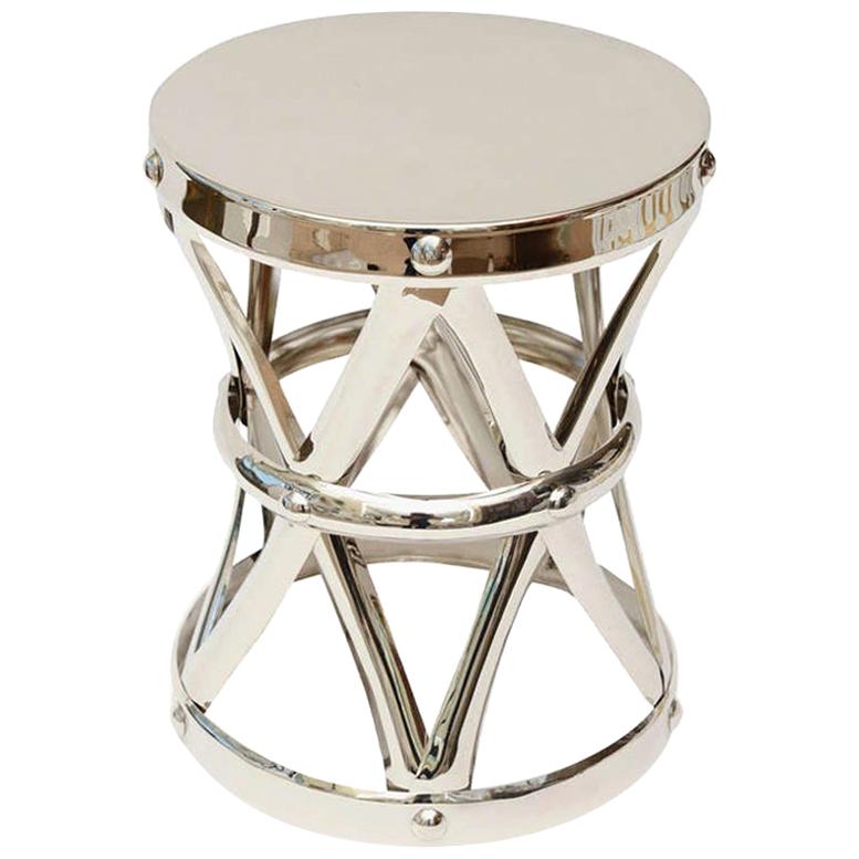 Nickel Silver X-Stool and Side Table Vintage For Sale