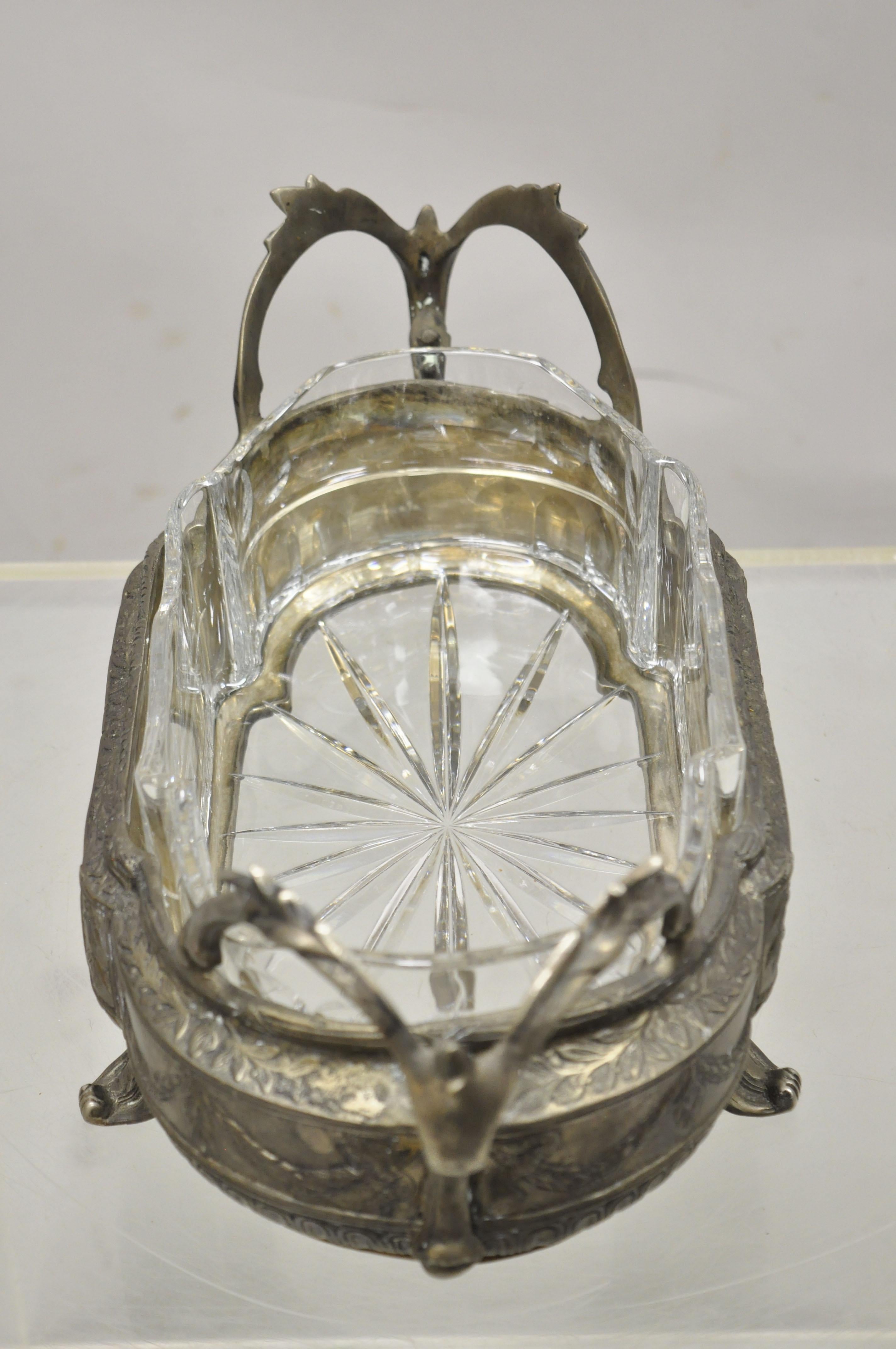 Nickel Silverplate French Louis XVI Centerpiece Bowl Dish Planter Drape Design For Sale 1
