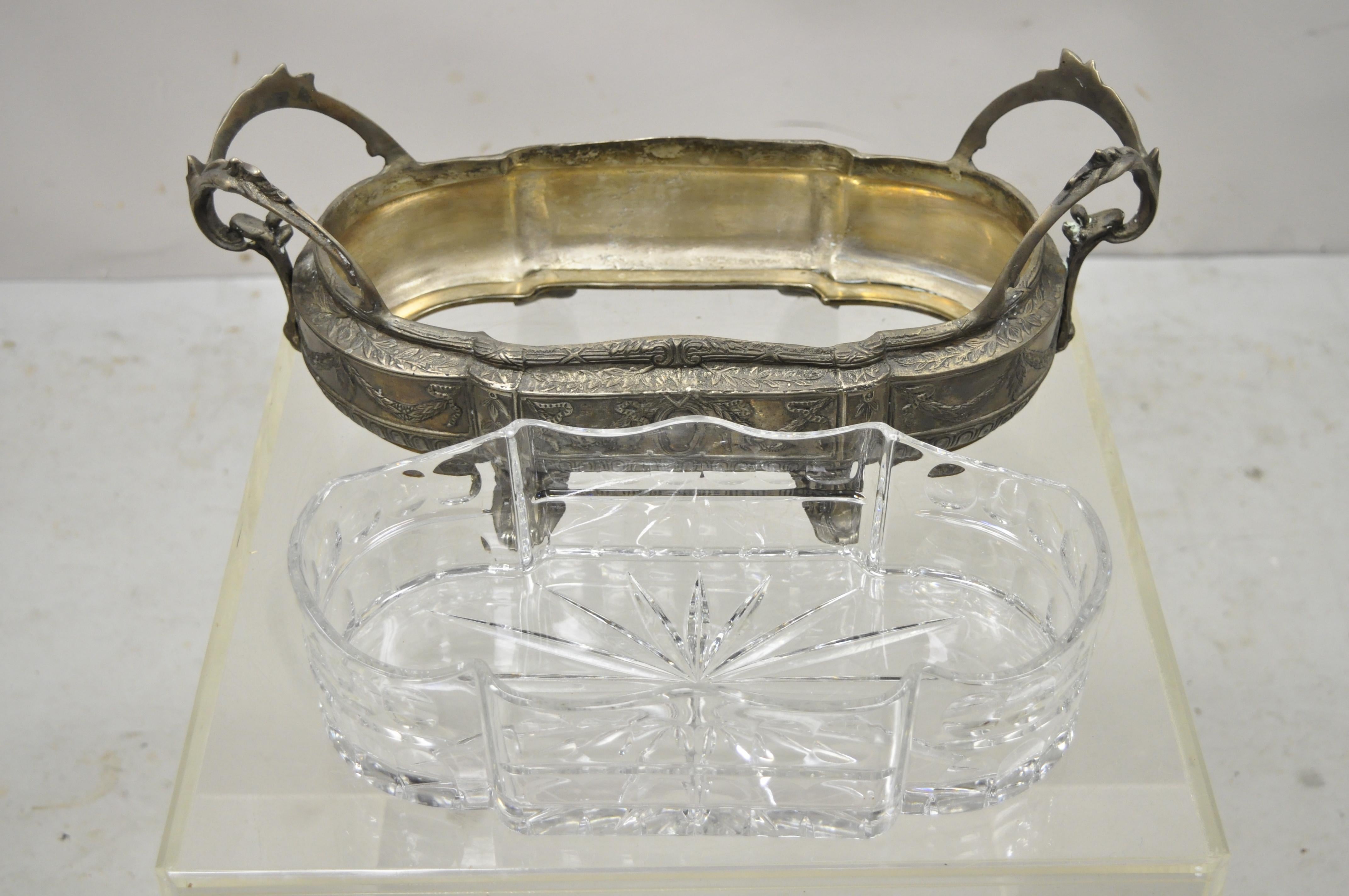 Nickel Silverplate French Louis XVI Centerpiece Bowl Dish Planter Drape Design For Sale 3