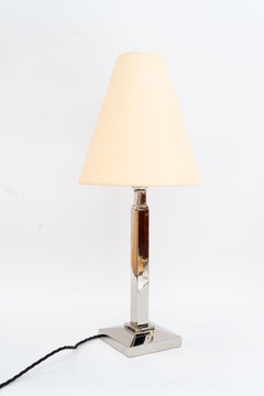 Nickel Table lamp with fabric shade vienna around 1920s