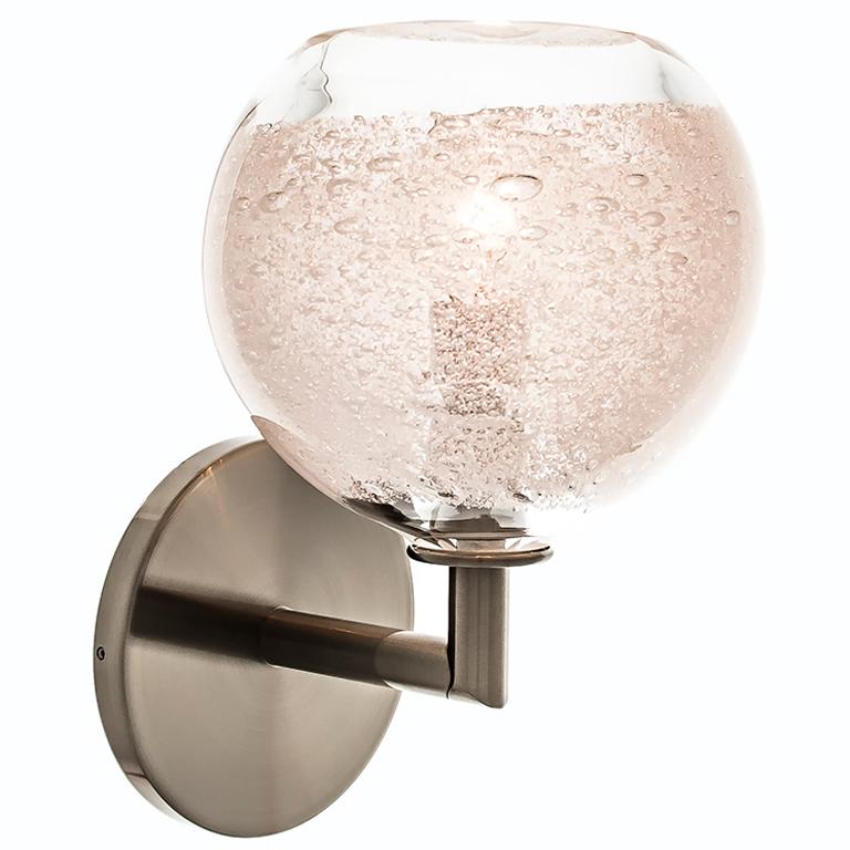 Runder Blasen-Wandleuchter mit Bogen, mundgeblasenes klares Glas mit Blasen – auf Bestellung gefertigt