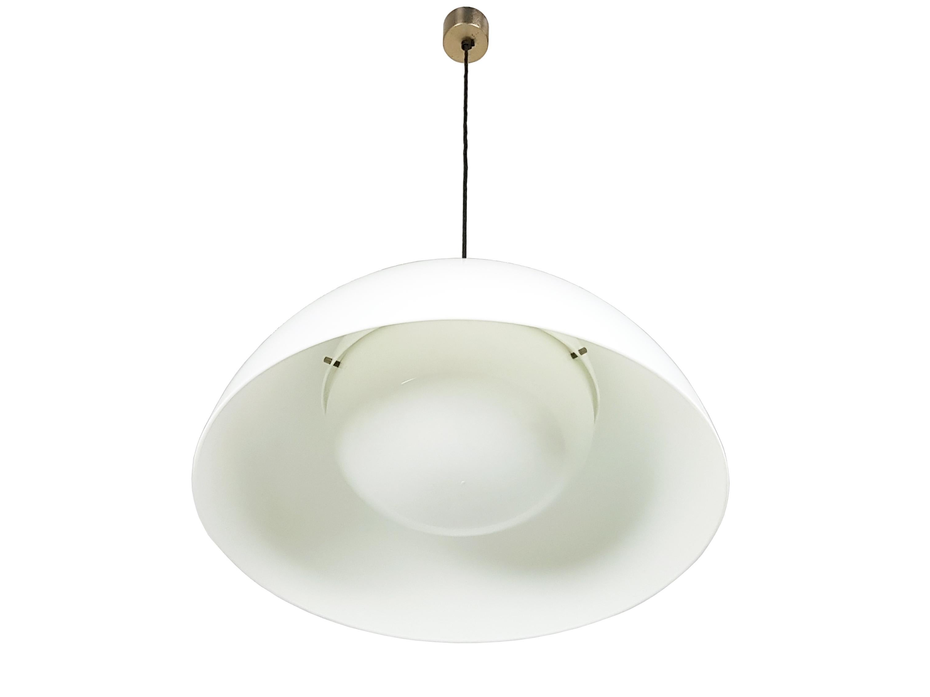 Mid-20th Century Nickel & White Methacrylate 4006 Pendant Lamp by Castiglioni bros for Kartell For Sale