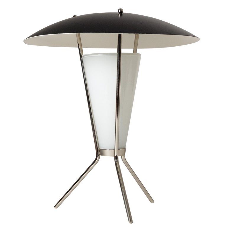 Nickeled And Glass Tripod Table Lamp 1960s