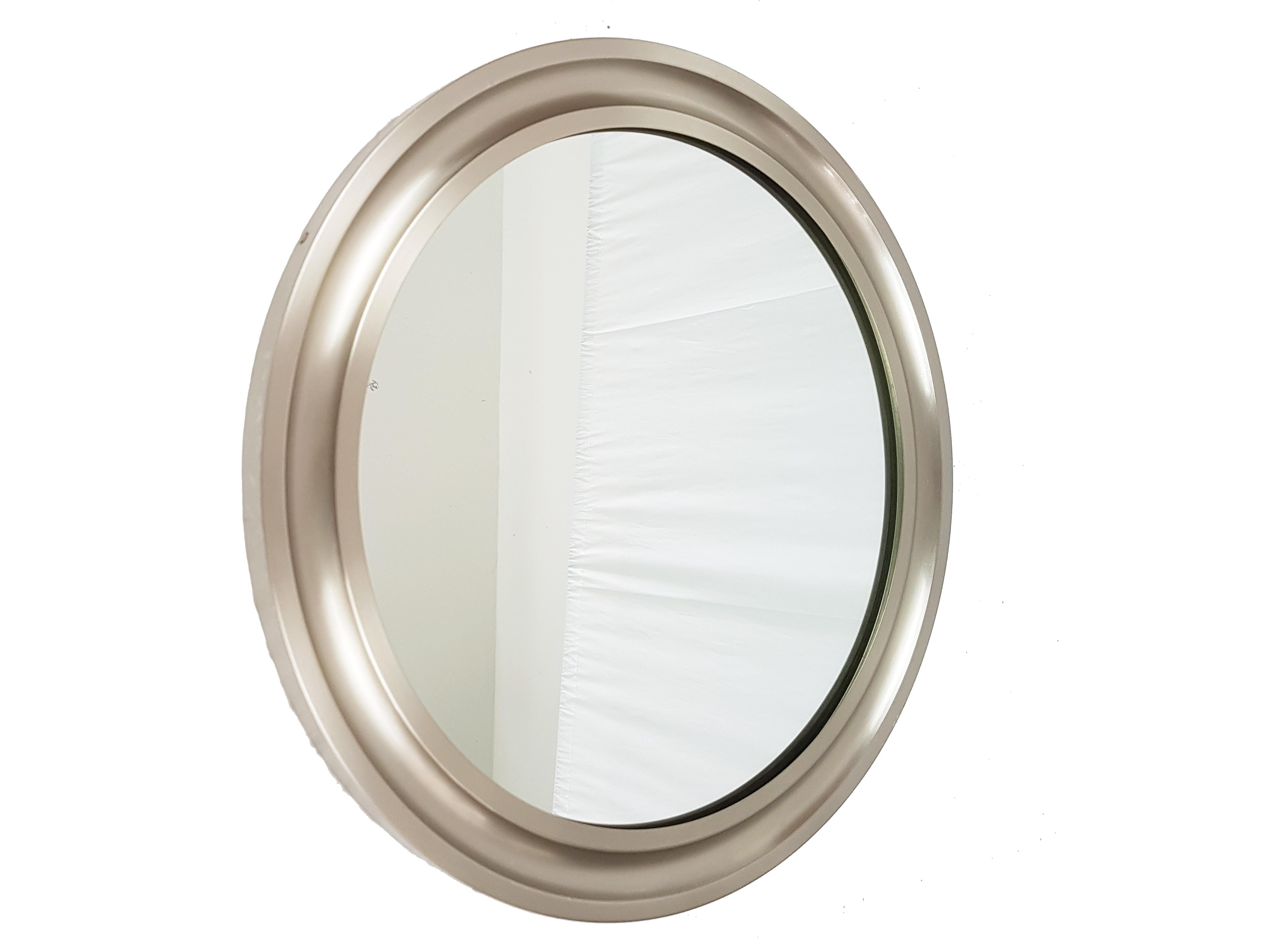 Italian Nickeled & Black Metal 1970s Round Wall Mirror Narcisso by S. Mazza for Artemide