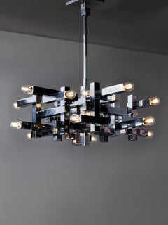 Nickeled Brass Cubist Chandelier by Gaetano Sciolari