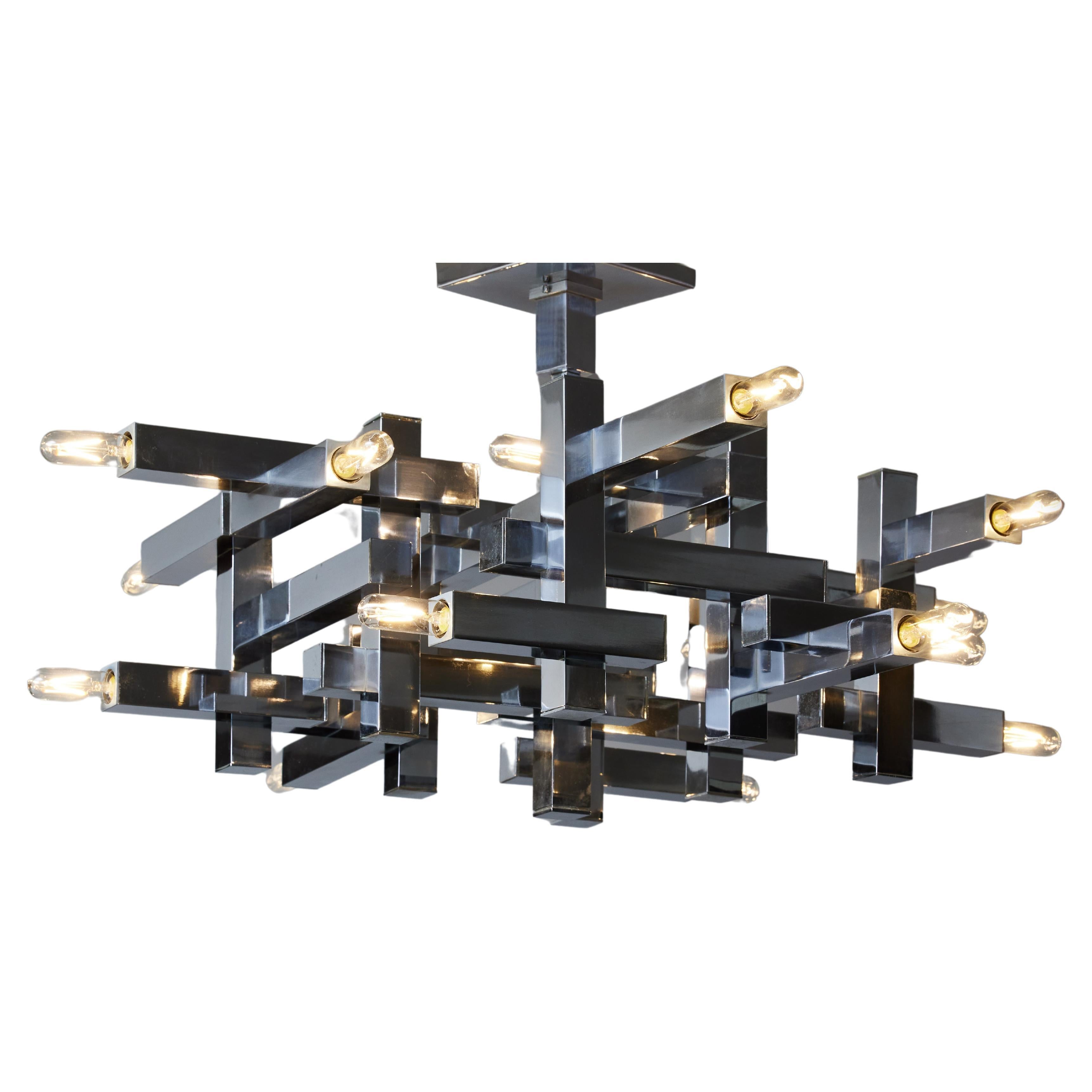 Nickeled Brass Cubist Flushmount by Gaetano Sciolari