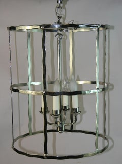 Nickeled Brass Modern Four Light  Large Lantern/Pendant  2 Available