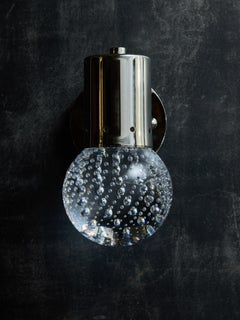 Nickeled Brass Wall Sconces With Bubbled Murano Glass Globe
