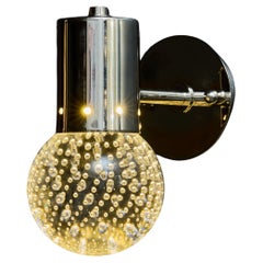 Nickeled Brass Wall Sconces With Bubbled Murano Glass Globe