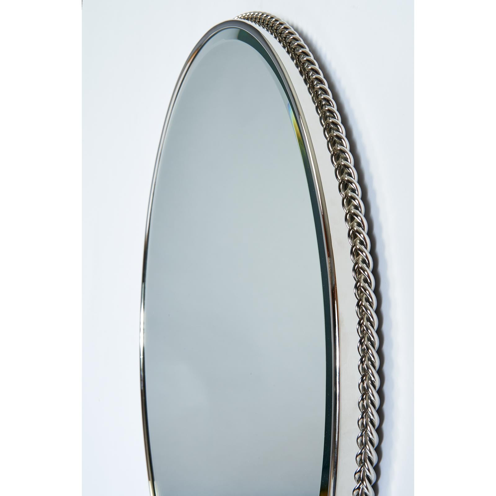 Nickeled Bronze Mirror with Twisted Rope Decor, France, 1950s In Good Condition For Sale In New York, NY