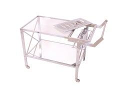 Nickeled Tea Wagon by Jacques Adnet with Heating Plate Original Art Deco, 1930s