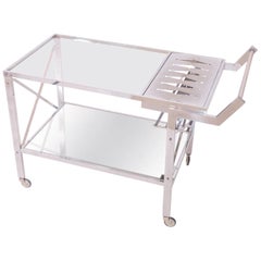 Vintage Nickeled Tea Wagon by Jacques Adnet with Heating Plate Original Art Deco, 1930s