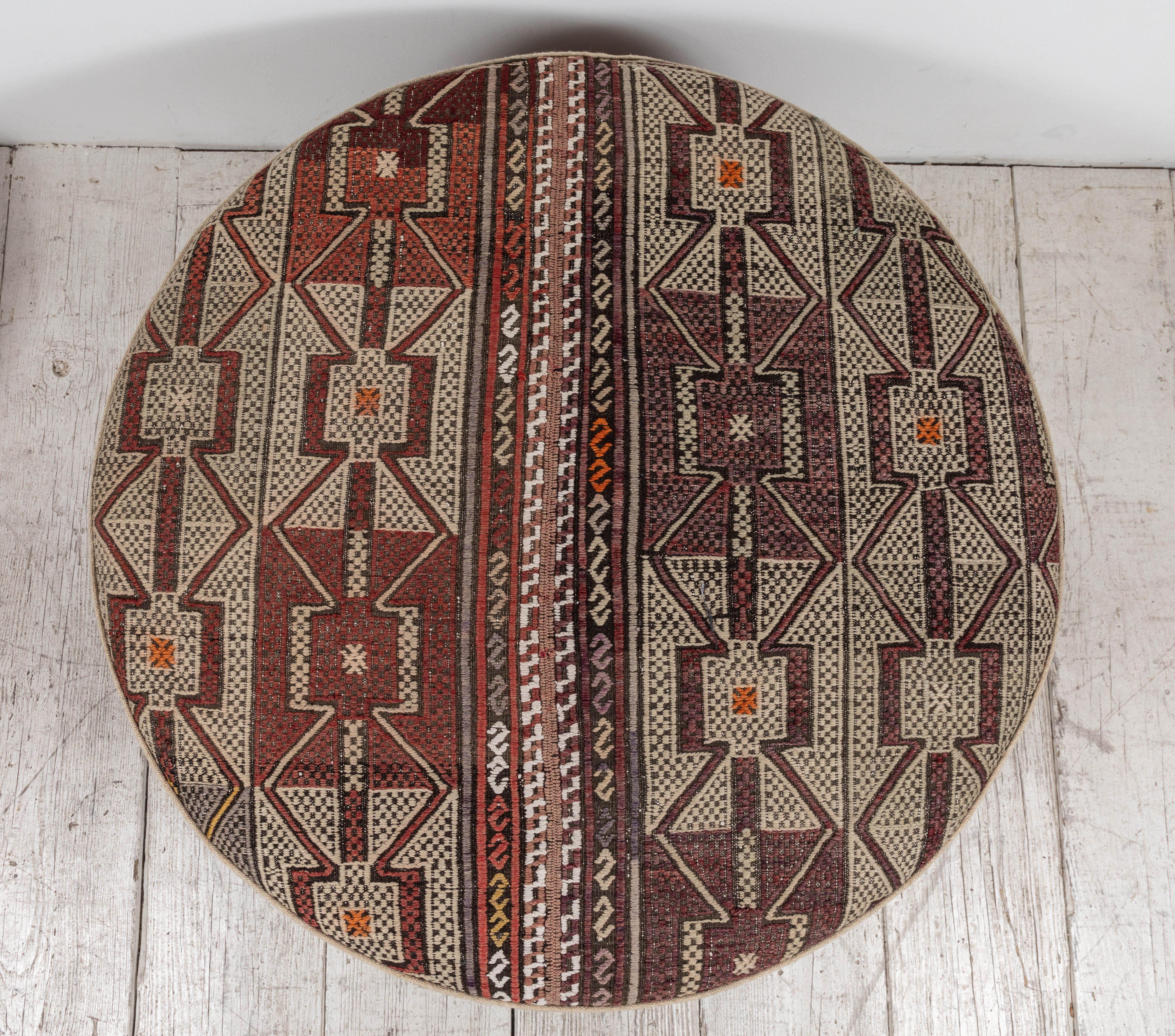 Contemporary Nickey Kehoe Collection Large Round Ottoman Upholstered in Vintage Rug Textile