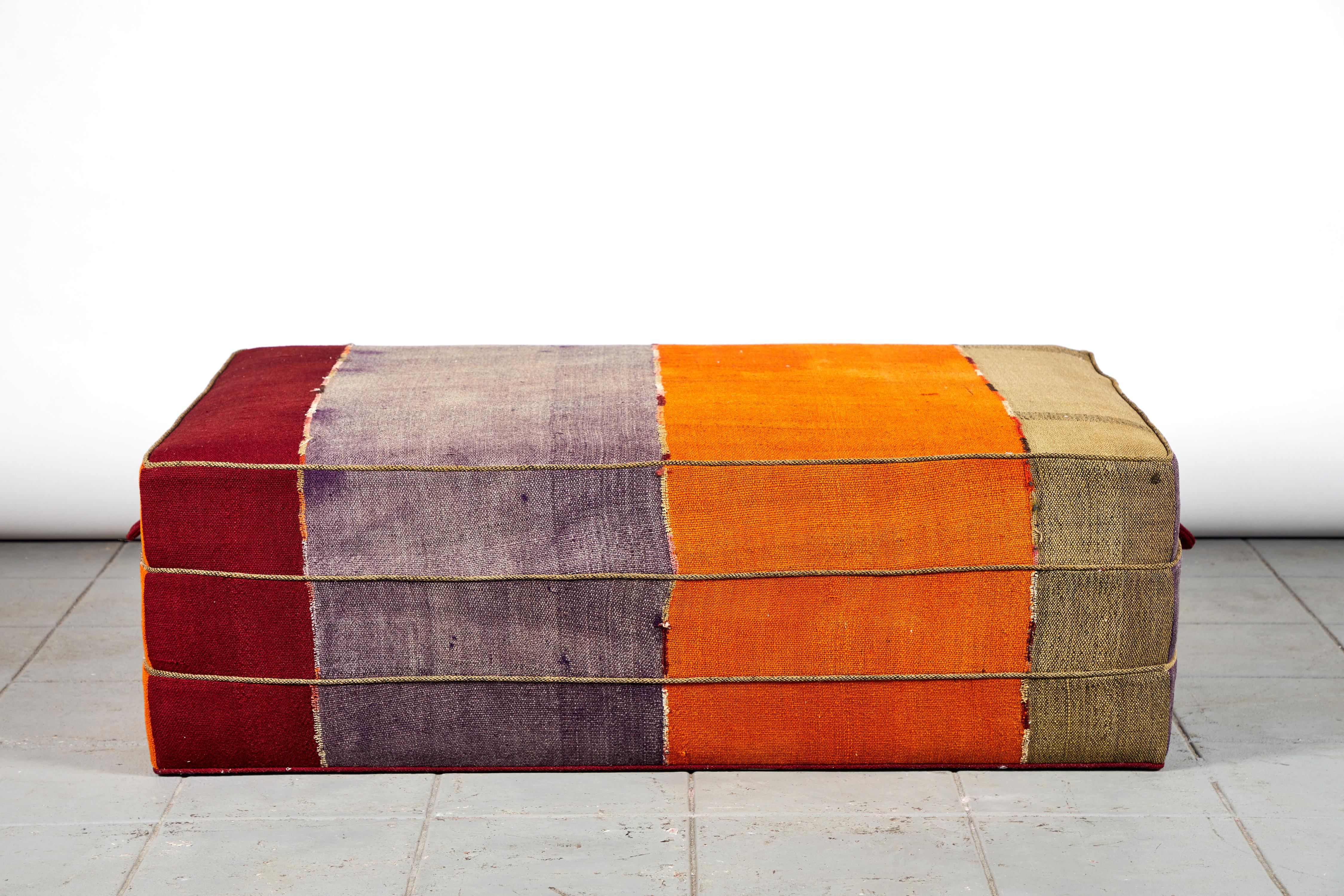 Nickey Kehoe Collection Rectangular Ottoman in Vintage Turkish Colorful Fabric In New Condition In Los Angeles, CA