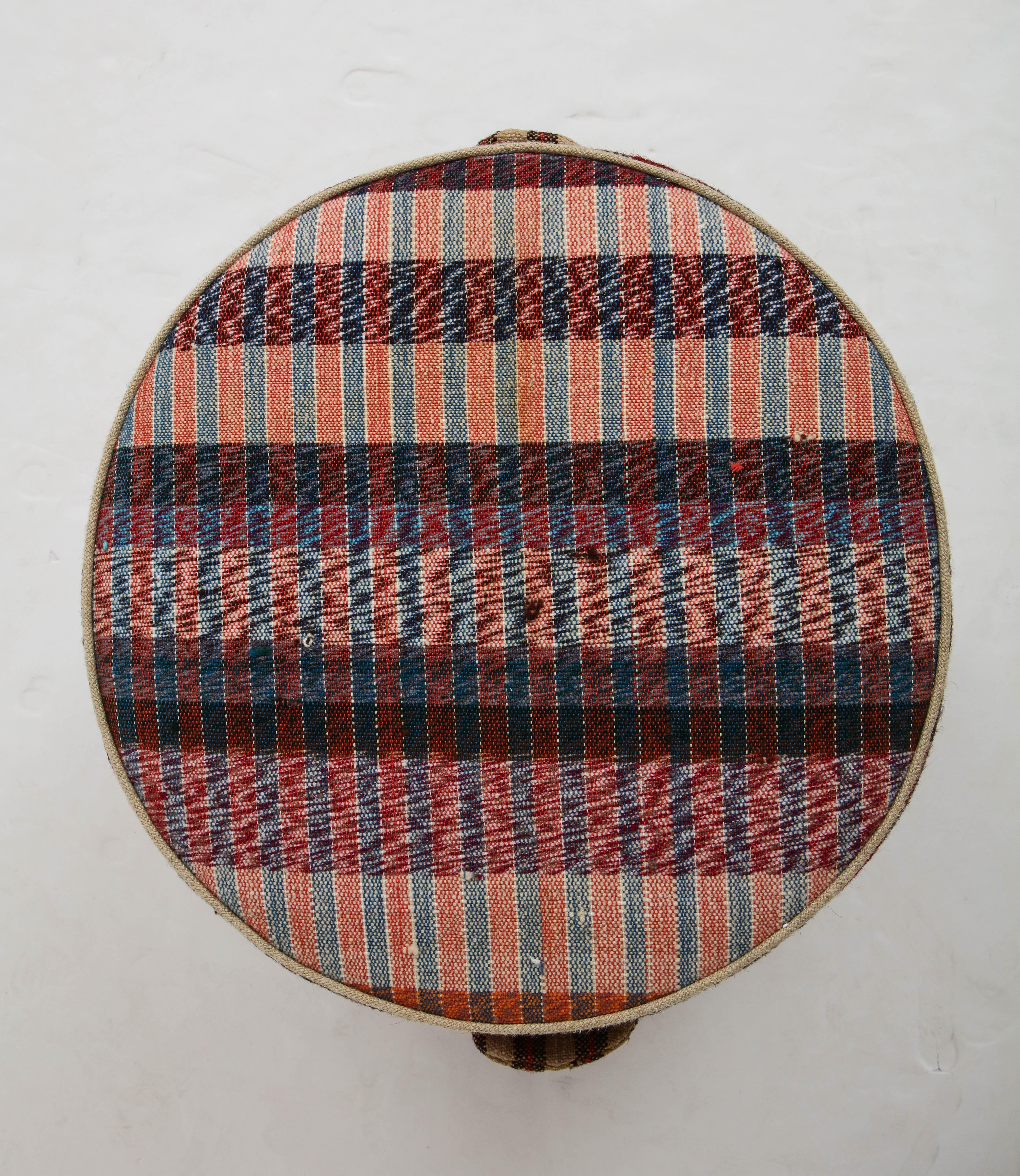 American Nickey Kehoe Collection Small Round Hassock in Vintage Plaid Fabric