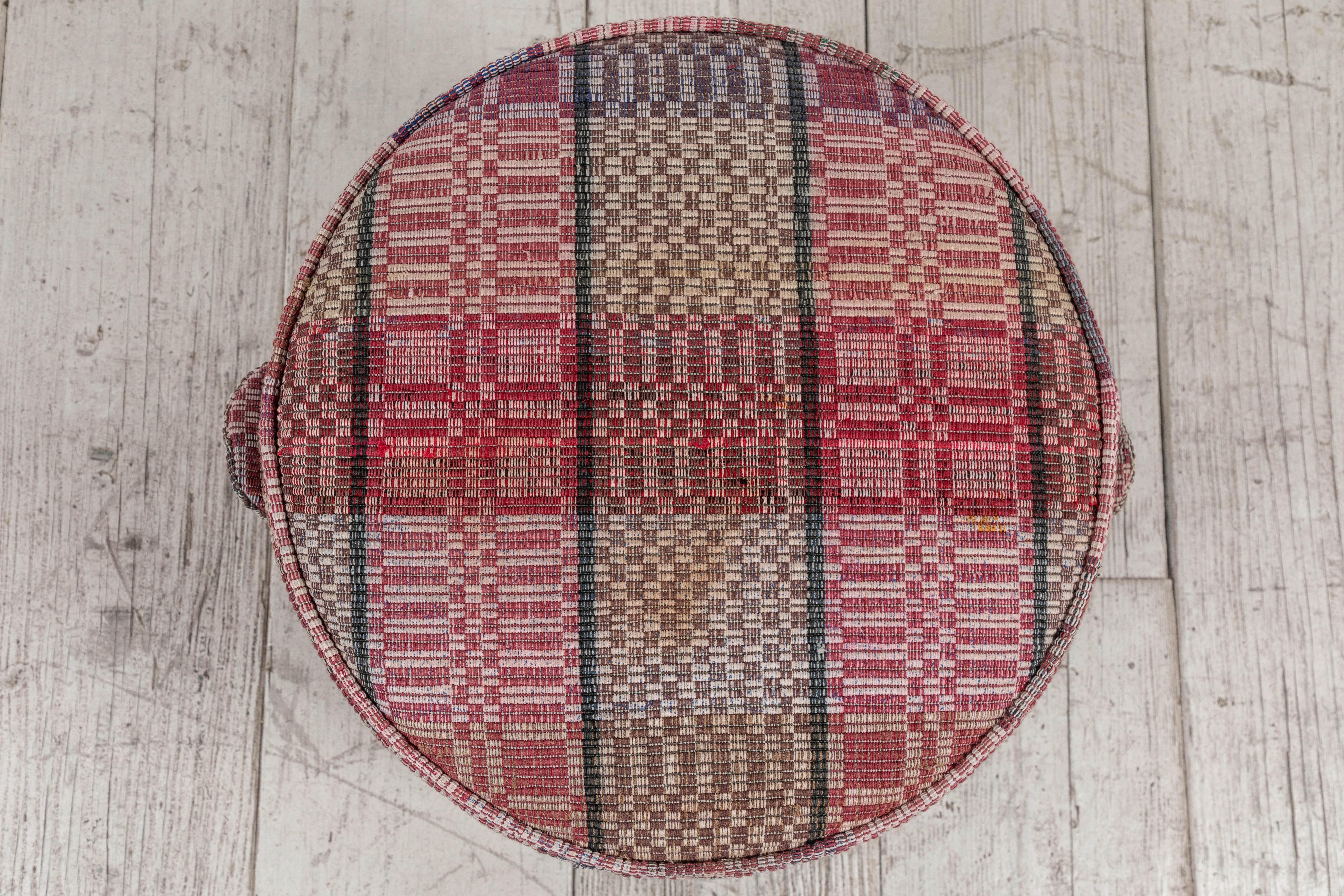 Nickey Kehoe Collection Small Round Hassock Upholstered in Vintage Fabric 2